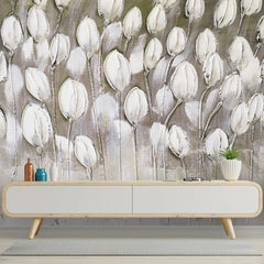 3008-B / Peel and Stick Wallpaper Floral: Silver and White Tulips Design, Perfect Wall Decor for Bathroom and Bedroom - Artevella