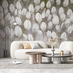 3008-B / Peel and Stick Wallpaper Floral: Silver and White Tulips Design, Perfect Wall Decor for Bathroom and Bedroom - Artevella