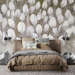 3008-B / Peel and Stick Wallpaper Floral: Silver and White Tulips Design, Perfect Wall Decor for Bathroom and Bedroom - Artevella