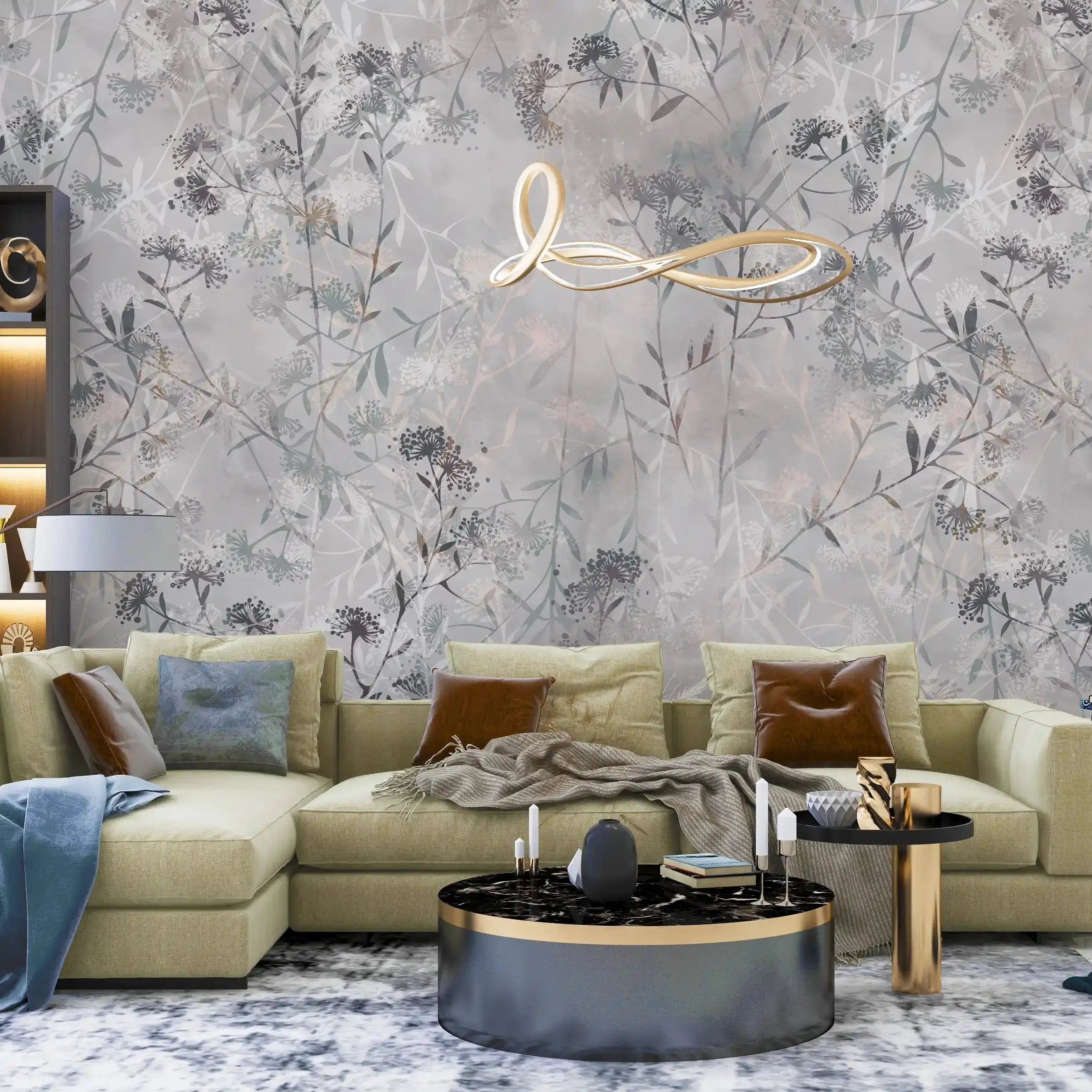 3009-D / Wild Floral Wall Mural - Grey Patterned Peel and Stick Wallpaper for Bedroom and Bathroom - Artevella