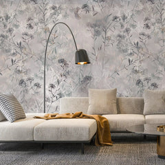 3009-D / Wild Floral Wall Mural - Grey Patterned Peel and Stick Wallpaper for Bedroom and Bathroom - Artevella