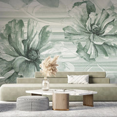 3011-F / Tropical Wallpaper - Watercolor Floral Pattern Peel and Stick Mural for Kitchen and Bathroom - Artevella