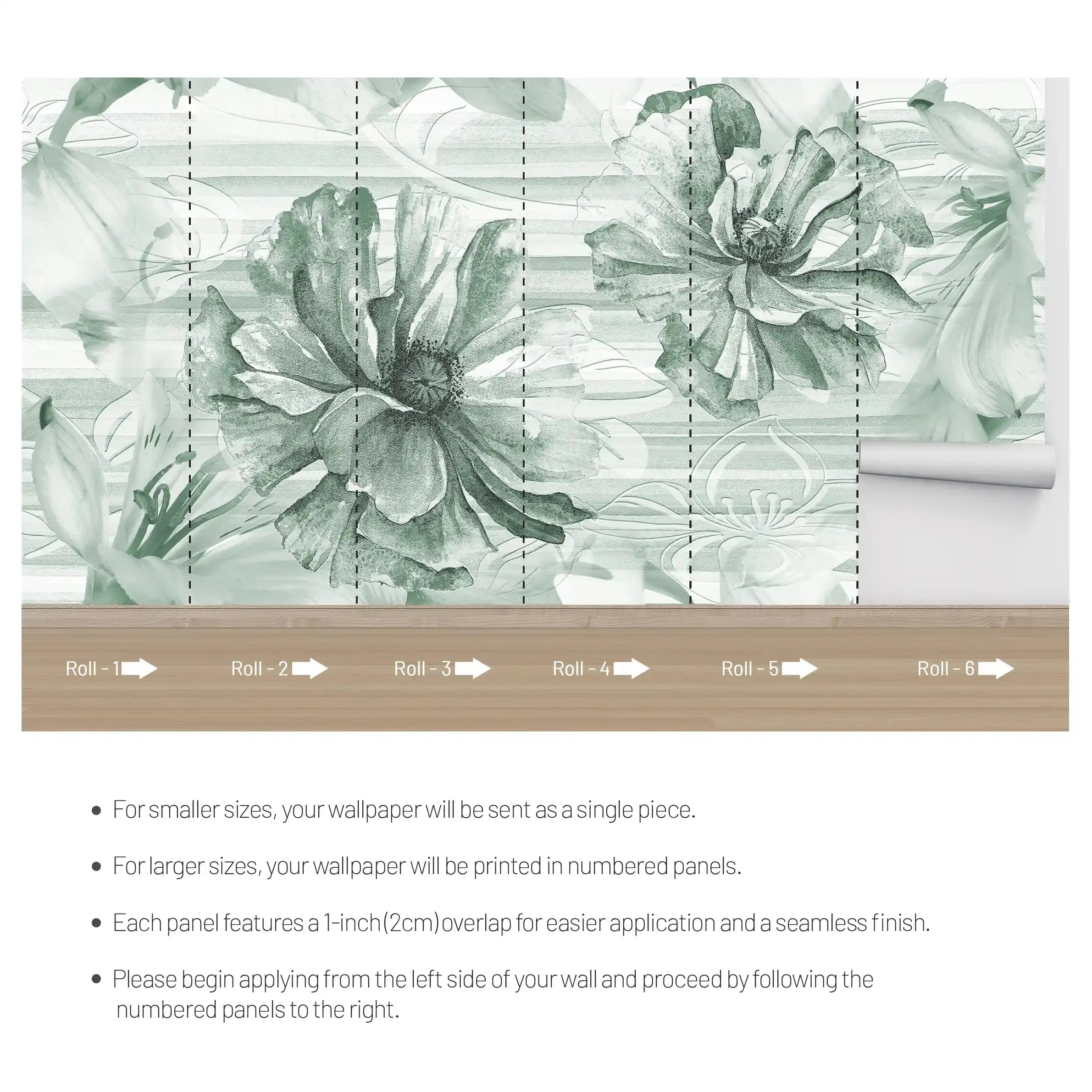 3011-F / Tropical Wallpaper - Watercolor Floral Pattern Peel and Stick Mural for Kitchen and Bathroom - Artevella