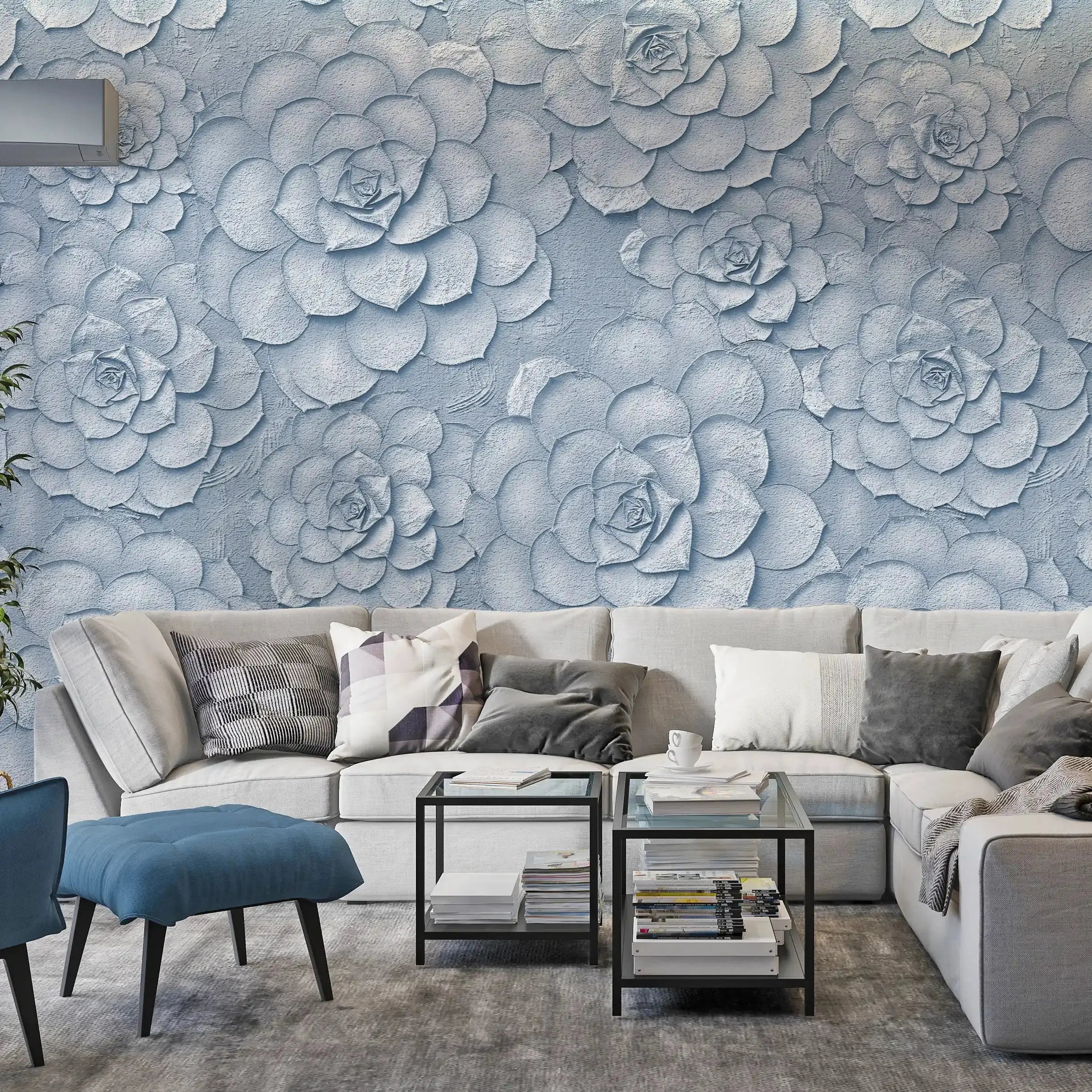 3012-B / Peel and Stick Wallpaper: ,Blue Rose and White Floral, Easy Install, Self Adhesive Wall Paper for Any Room - Artevella