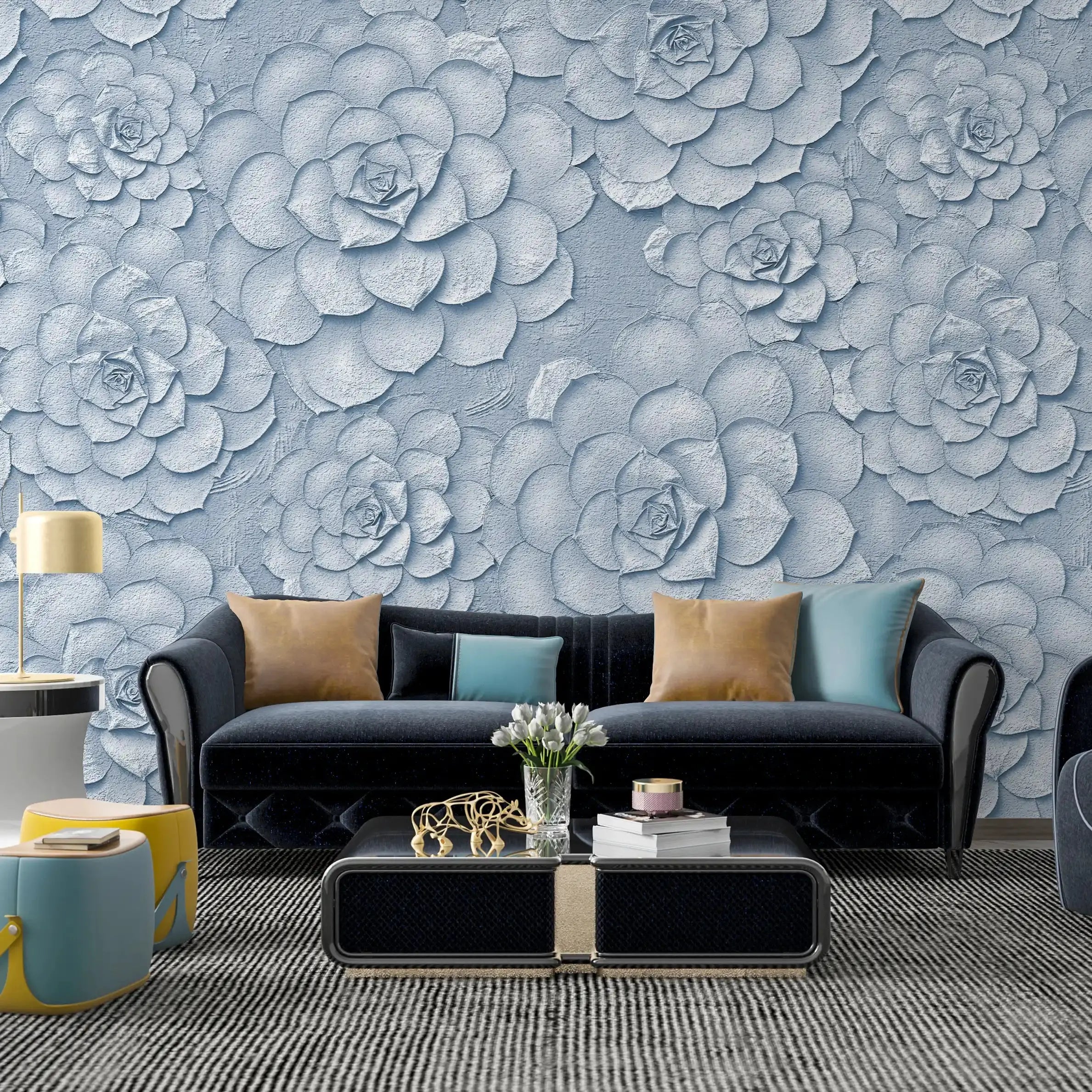 3012-B / Peel and Stick Wallpaper: ,Blue Rose and White Floral, Easy Install, Self Adhesive Wall Paper for Any Room - Artevella