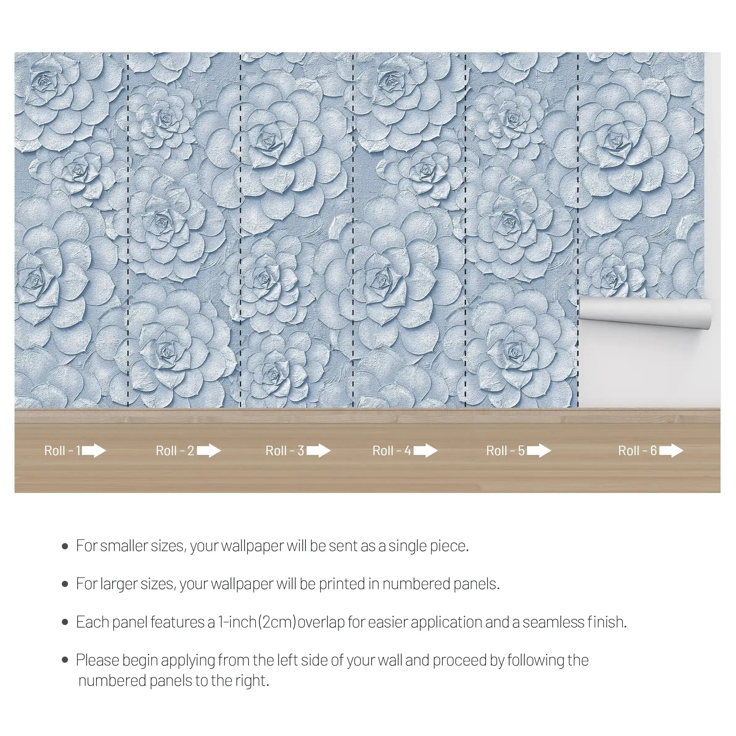 3012-B / Peel and Stick Wallpaper: ,Blue Rose and White Floral, Easy Install, Self Adhesive Wall Paper for Any Room - Artevella