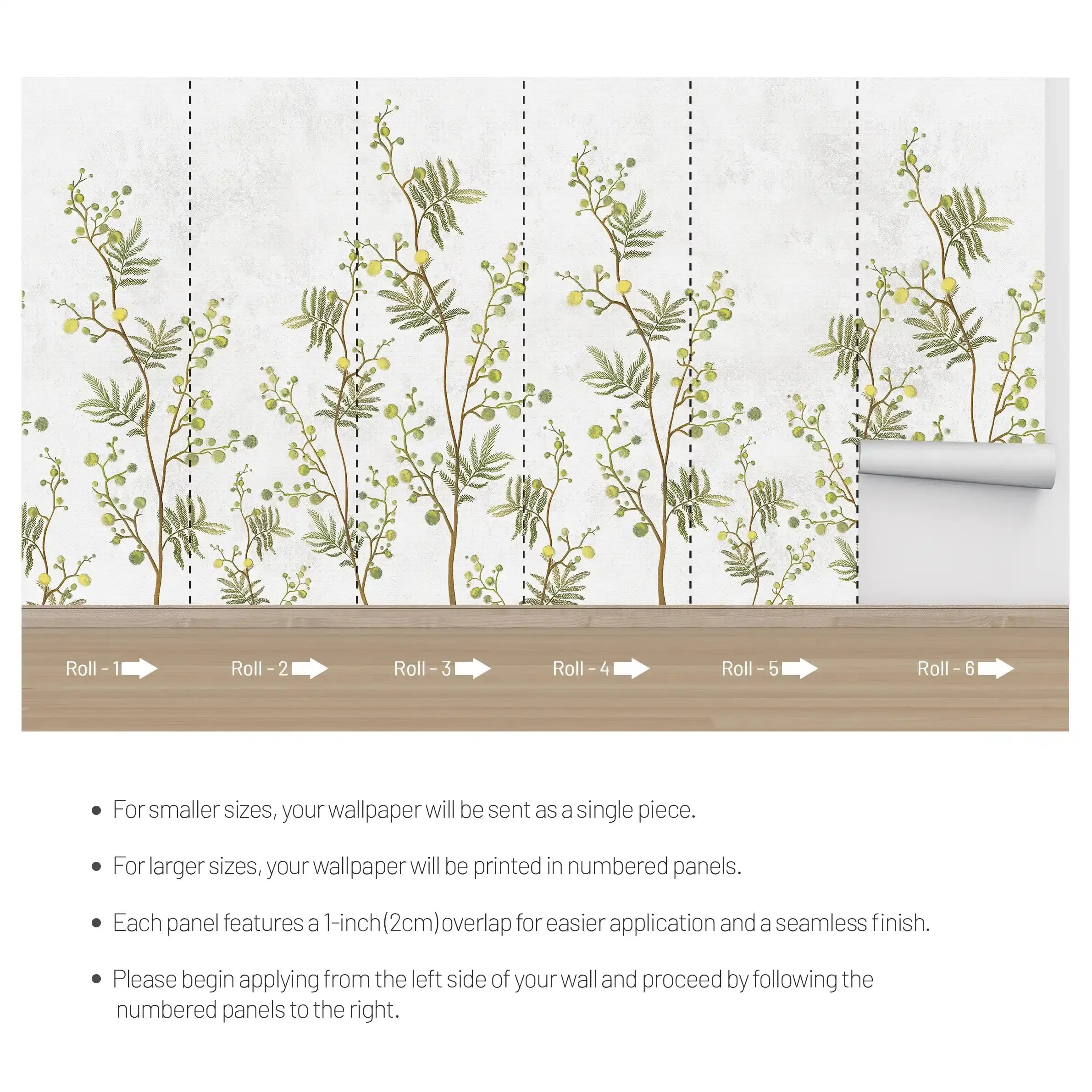 3016-A / Temporary Wallpaper: Floral Wall Mural with Easy Peel Off Design, Ideal for Accent Walls and Shelf Drawers - Artevella