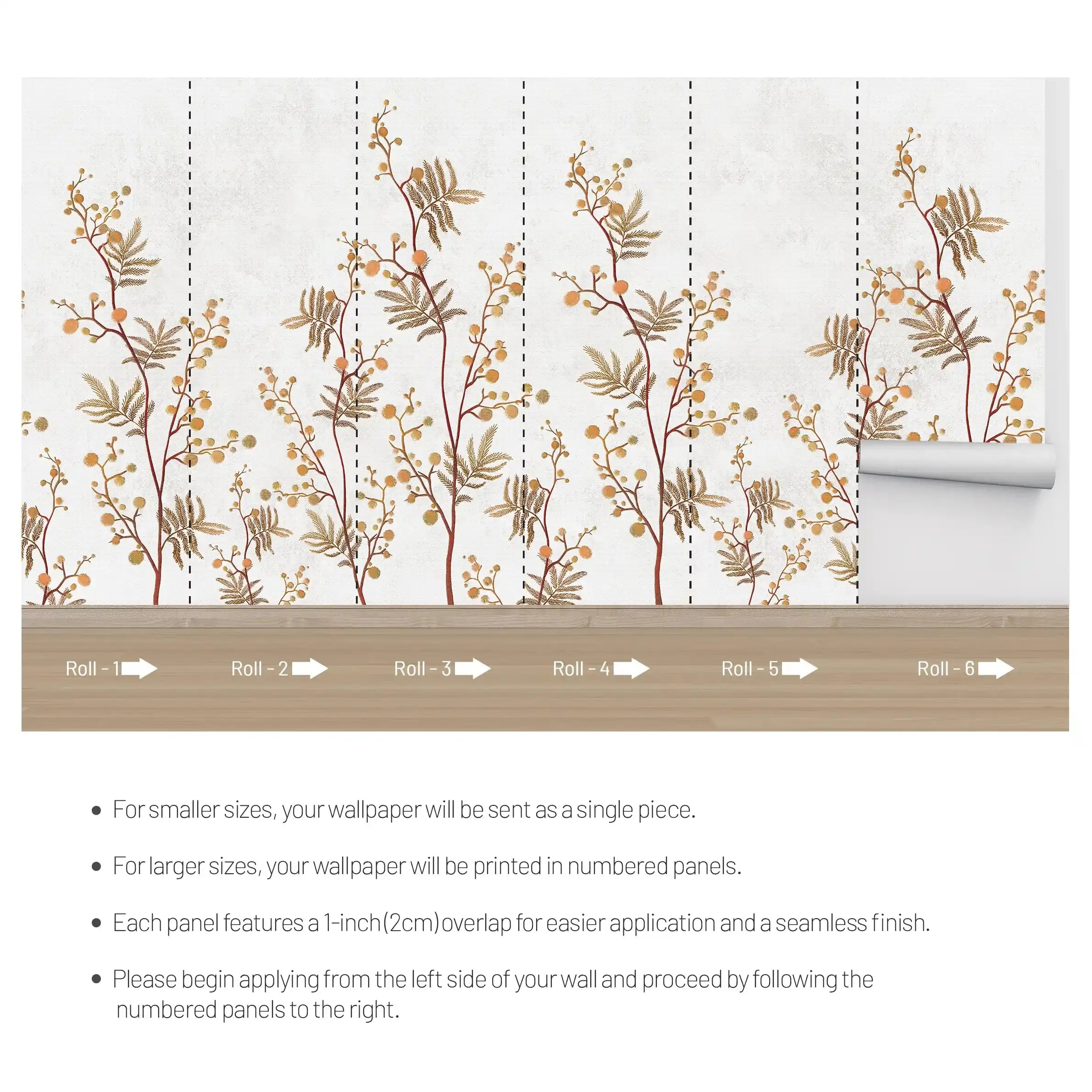 3016-B / Temporary Wallpaper: Floral Wall Mural with Easy Peel Off Design, Ideal for Accent Walls and Shelf Drawers - Artevella