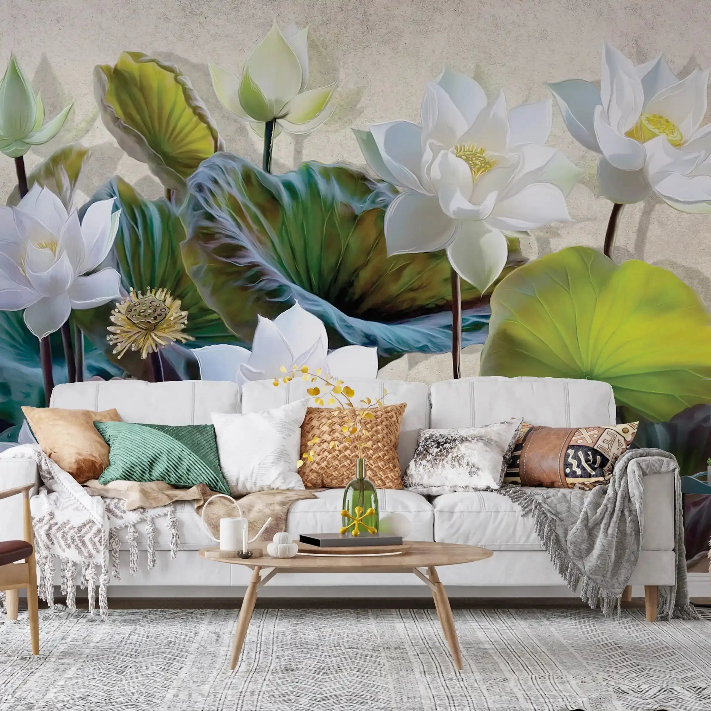 3019-A / Botanical Wallpaper: Self-Adhesive Lotus Blossom, Modern Room Decor for Easy Peel and Stick Installations - Artevella