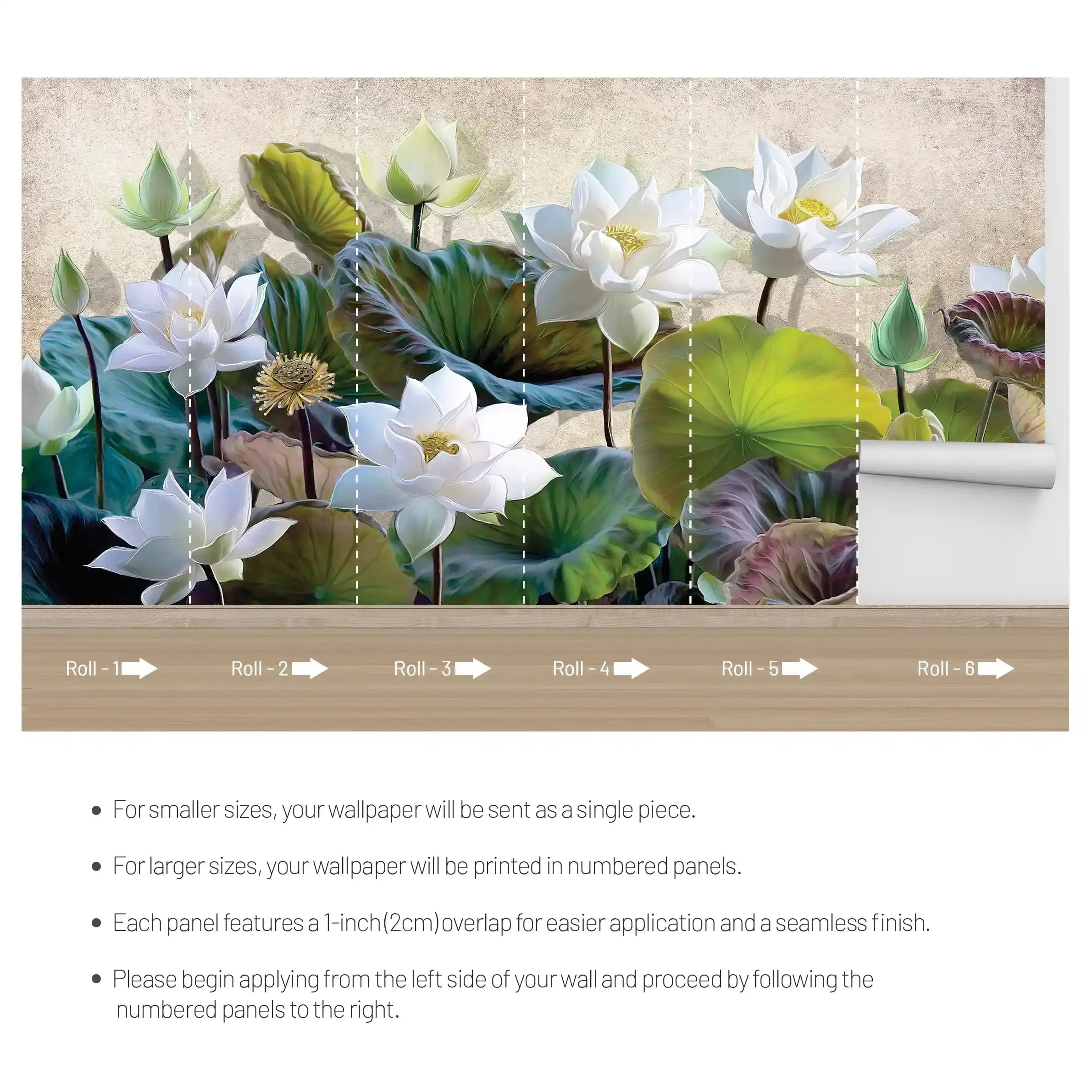 3019-A / Botanical Wallpaper: Self-Adhesive Lotus Blossom, Modern Room Decor for Easy Peel and Stick Installations - Artevella