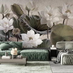 3019-B / Botanical Wallpaper: Self-Adhesive Lotus Blossom, Modern Room Decor for Easy Peel and Stick Installations - Artevella