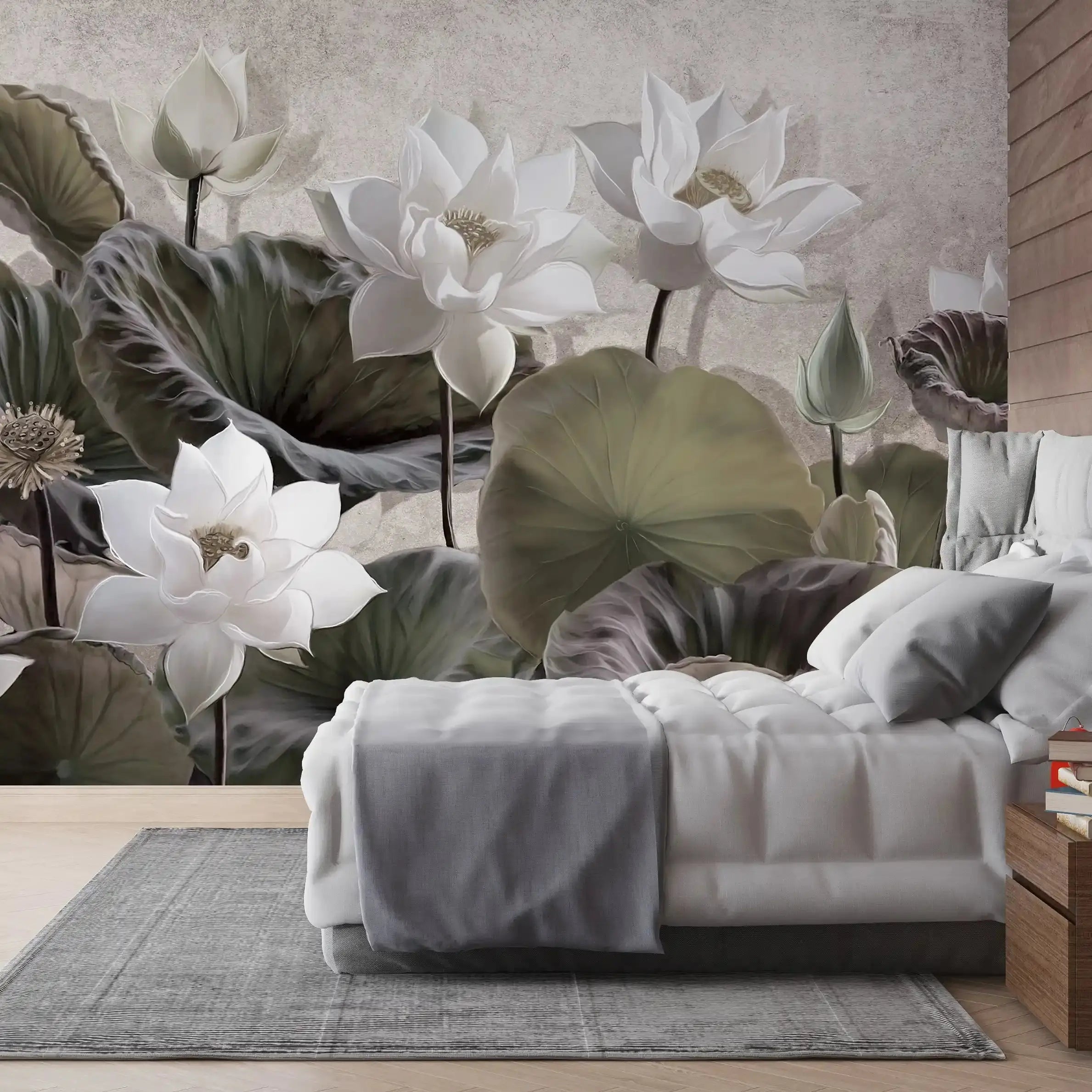 3019-B / Botanical Wallpaper: Self-Adhesive Lotus Blossom, Modern Room Decor for Easy Peel and Stick Installations - Artevella