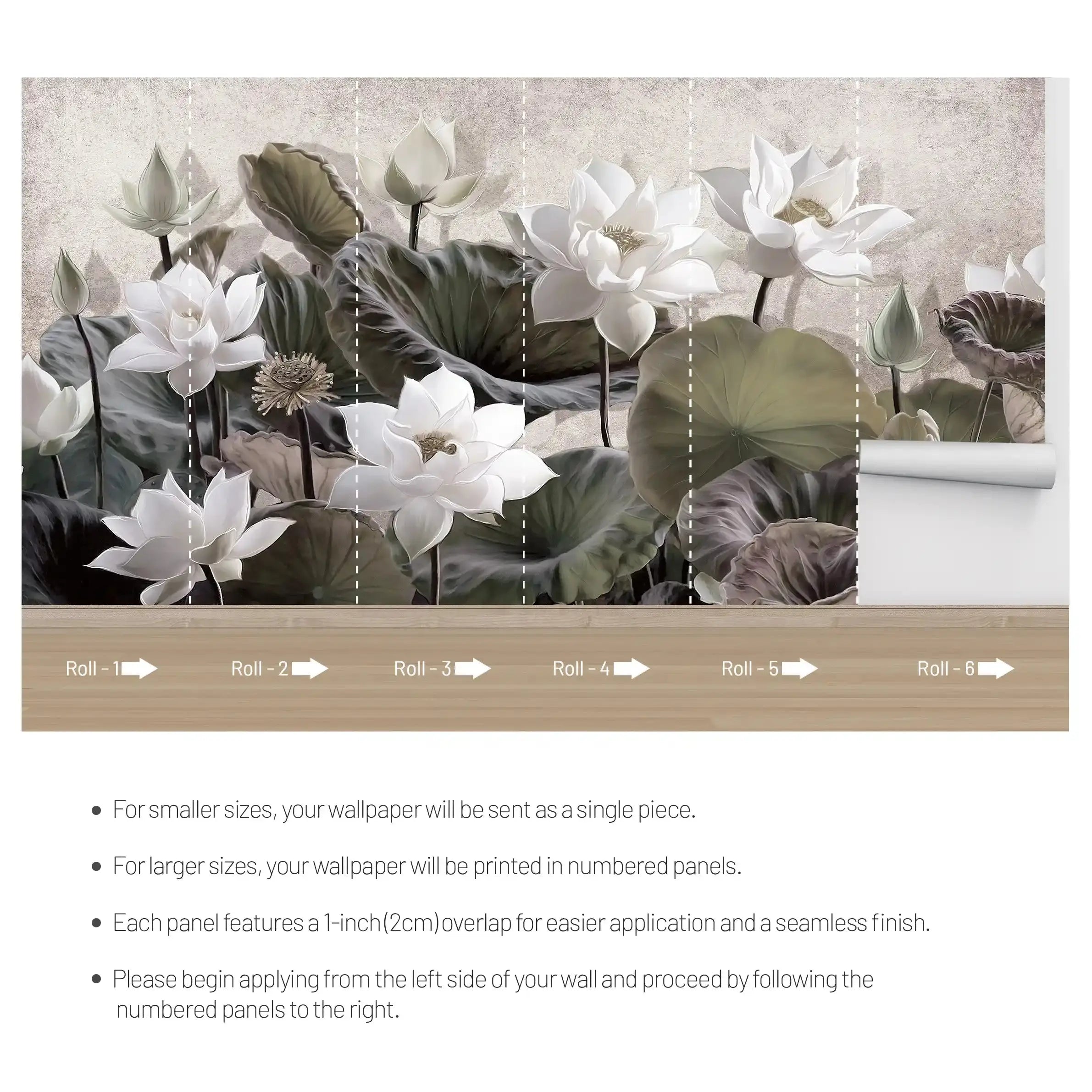 3019-B / Botanical Wallpaper: Self-Adhesive Lotus Blossom, Modern Room Decor for Easy Peel and Stick Installations - Artevella