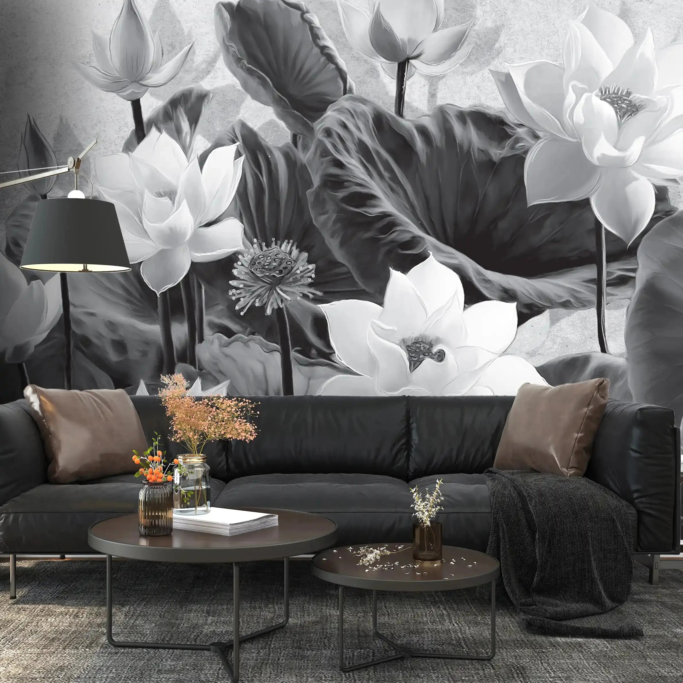 3019-E / Botanical Wallpaper: Self-Adhesive Lotus Blossom, Modern Room Decor for Easy Peel and Stick Installations - Artevella