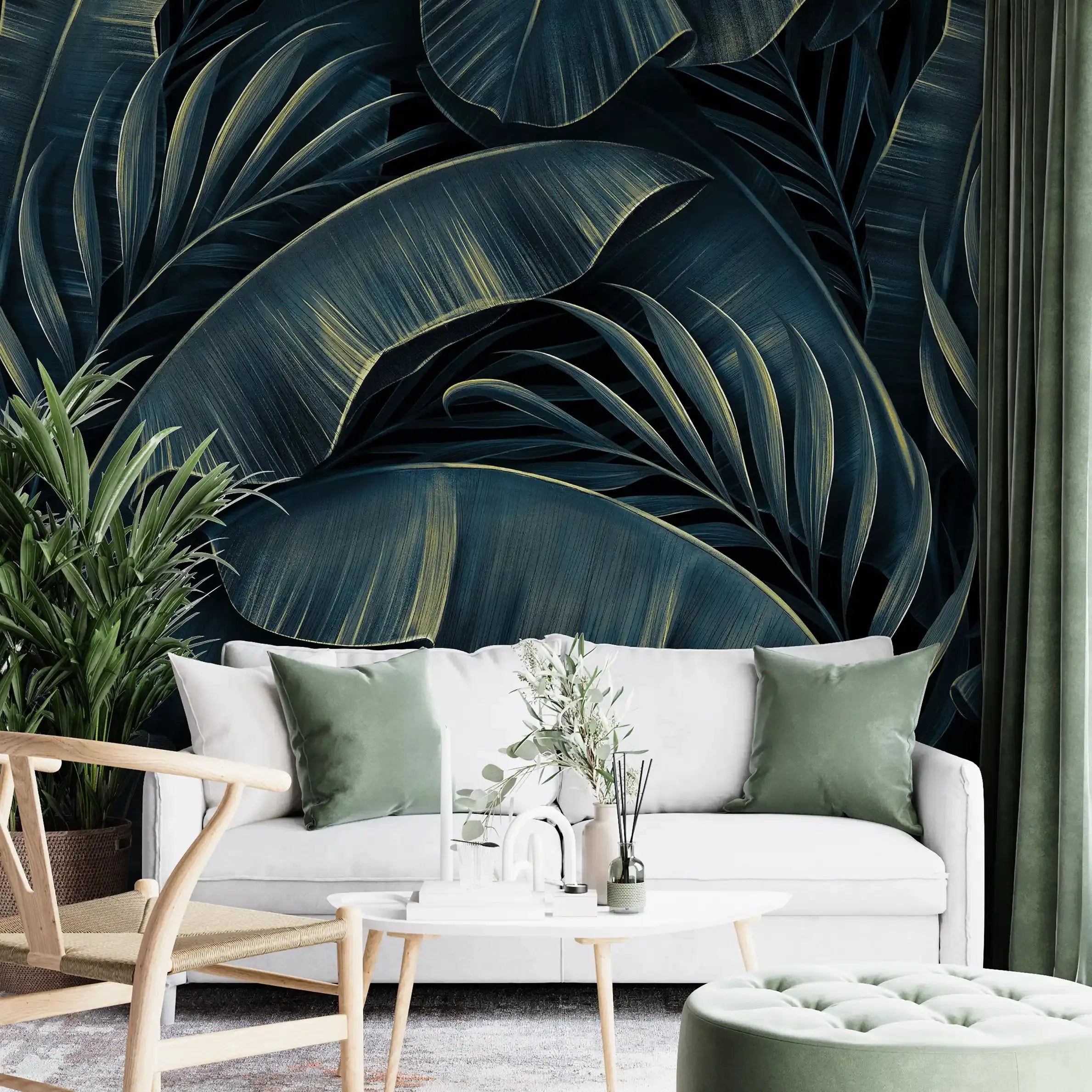 3026-A / Tropical Jungle Leaves Wallpaper, Peel and Stick Mural, Ideal for Bathroom, Bedroom, and Kitchen - Artevella