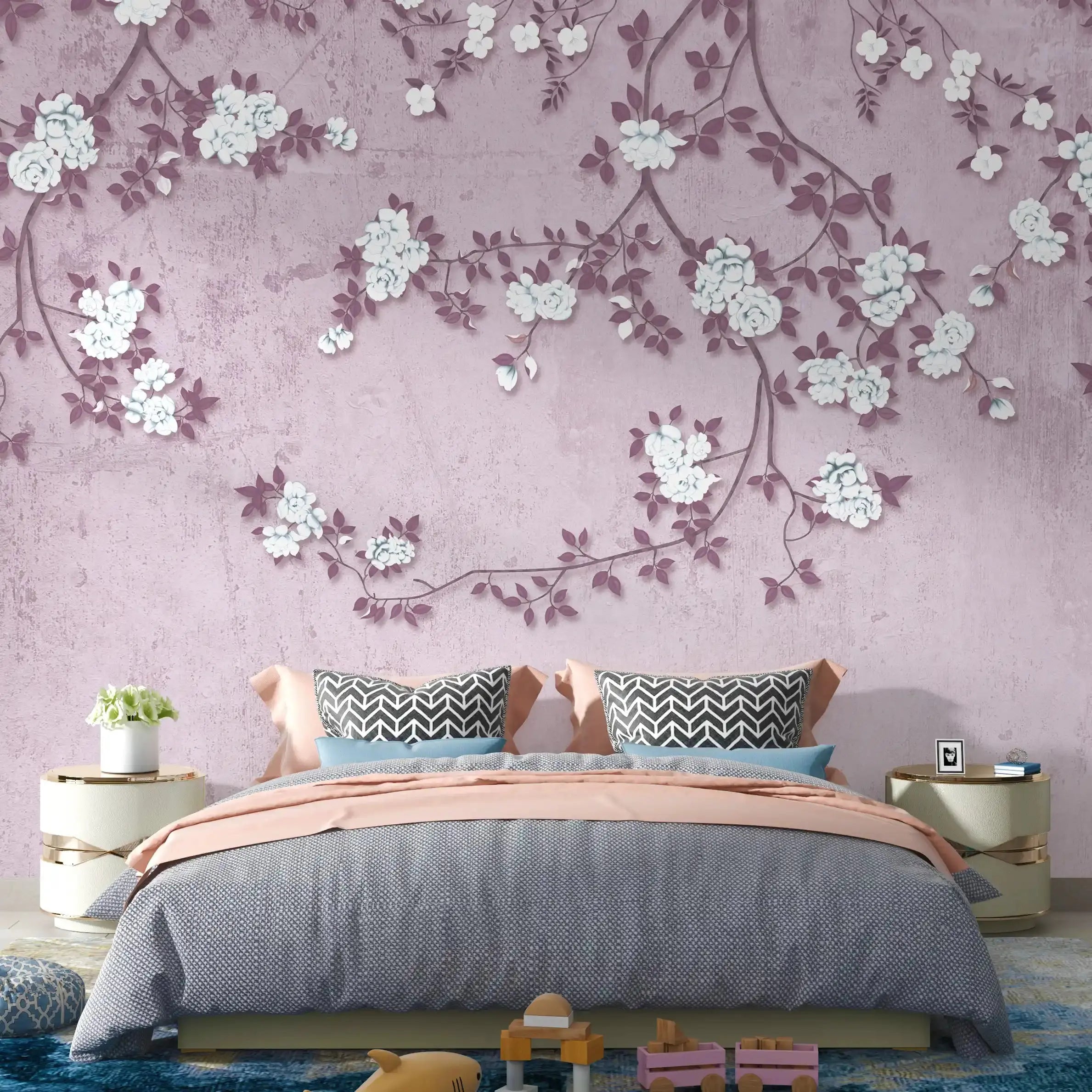 3028-C / Chinese Style Floral Peel and Stick Wallpaper: Easy Install, Adhesive Mural for Walls - Artevella