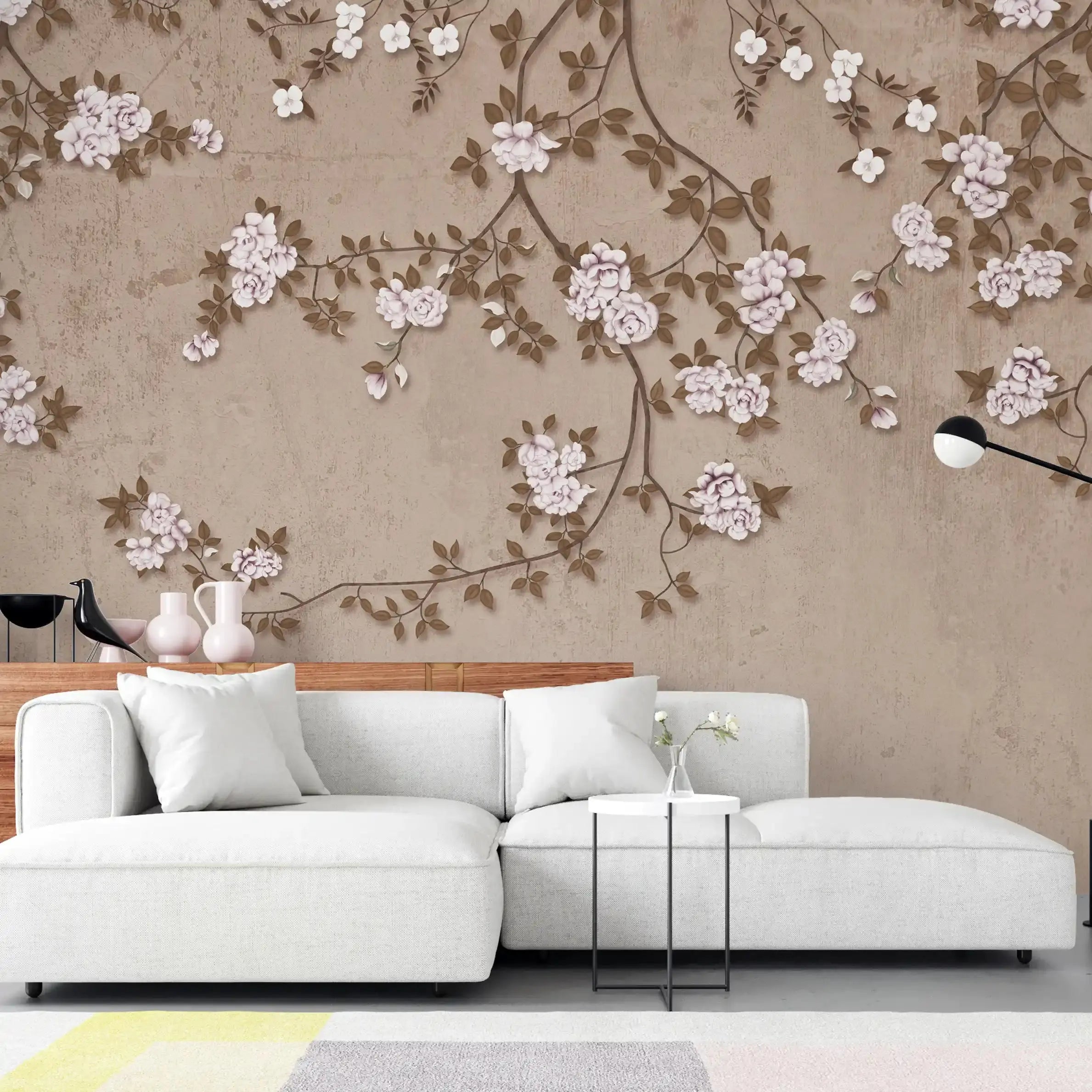 3028-D / Chinese Style Floral Peel and Stick Wallpaper: Easy Install, Adhesive Mural for Walls - Artevella