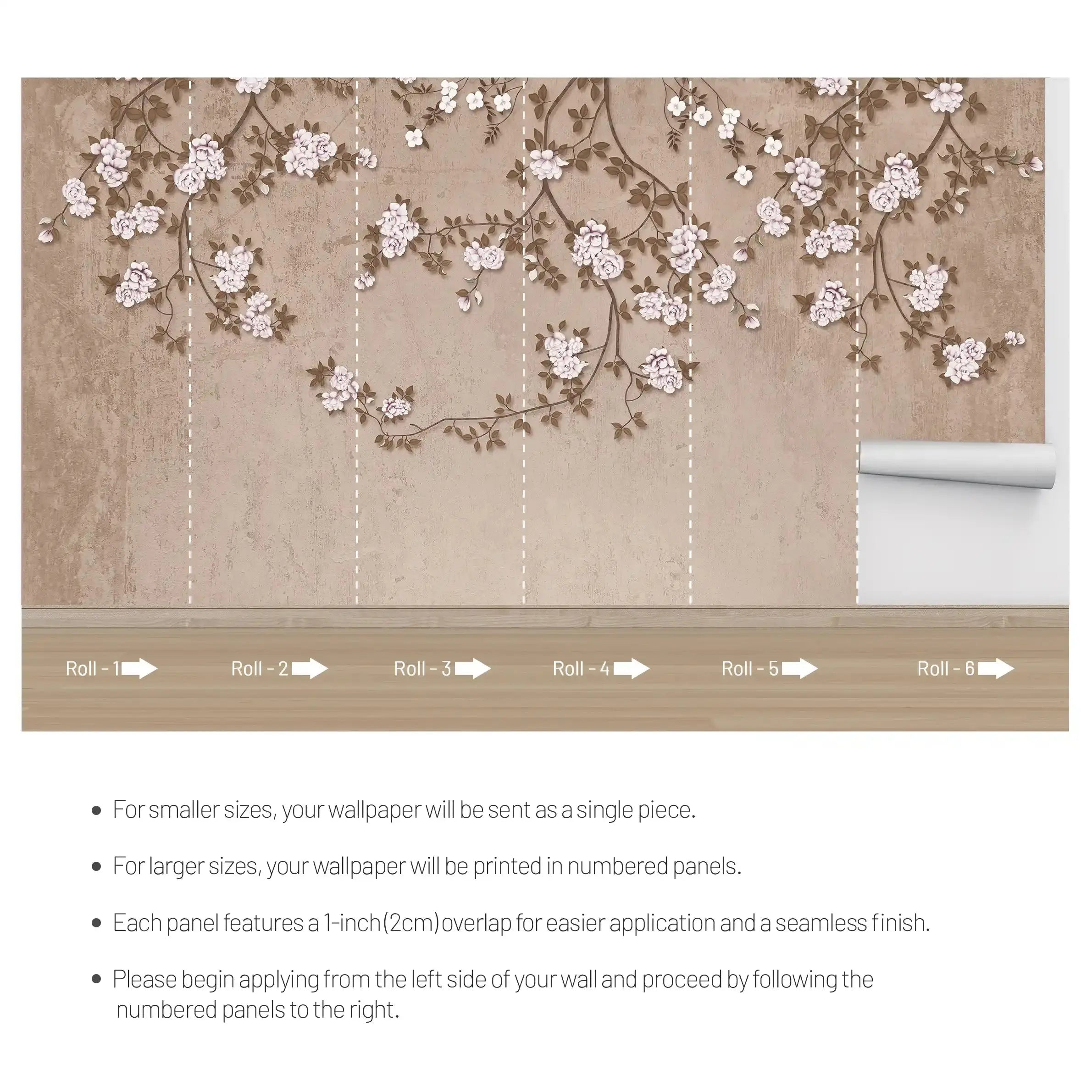 3028-D / Chinese Style Floral Peel and Stick Wallpaper: Easy Install, Adhesive Mural for Walls - Artevella