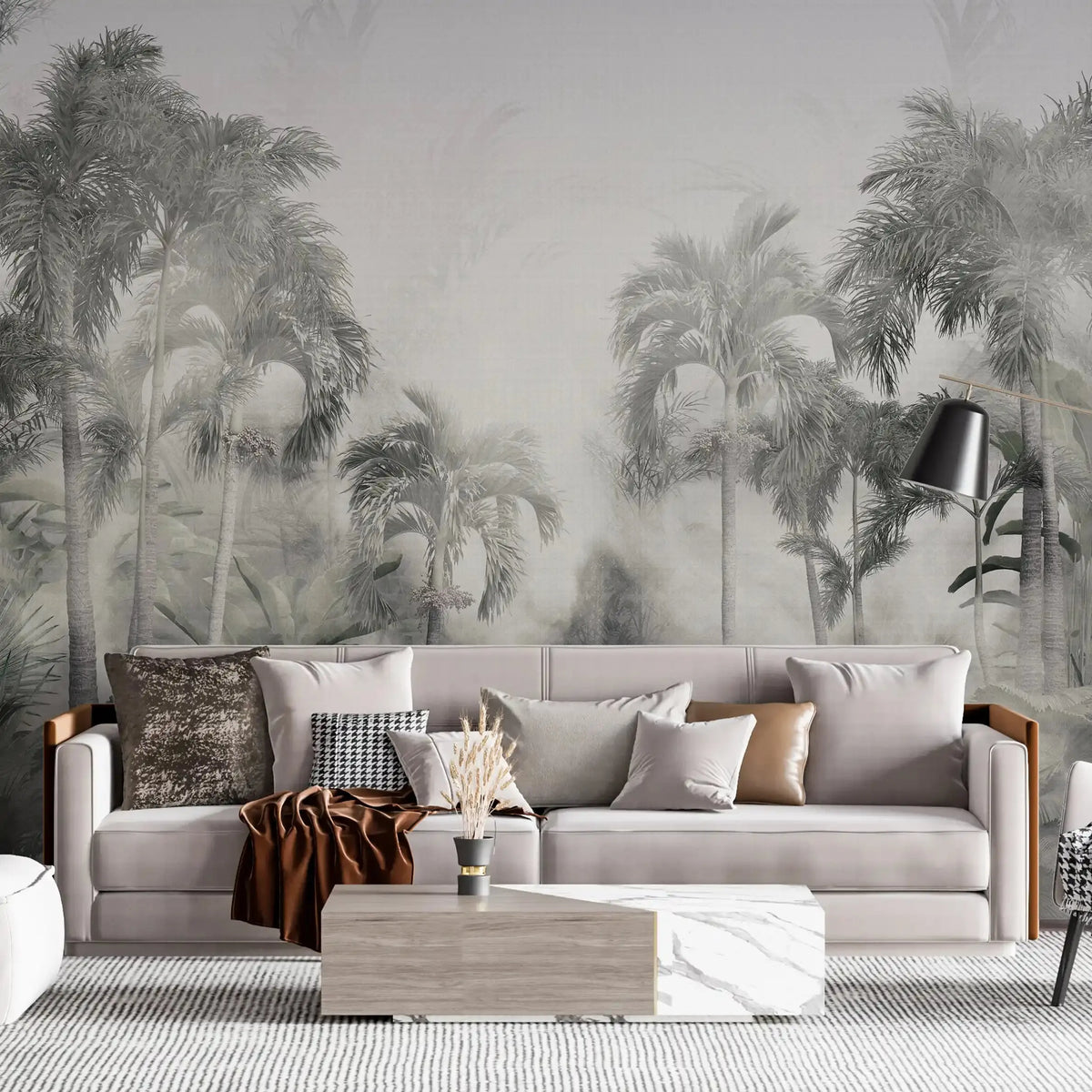 3029-A / Temporary Wallpaper: Tropical Jungle in Foggy Watercolor, Peel and Stick for Renters and DIY Deco - Artevella