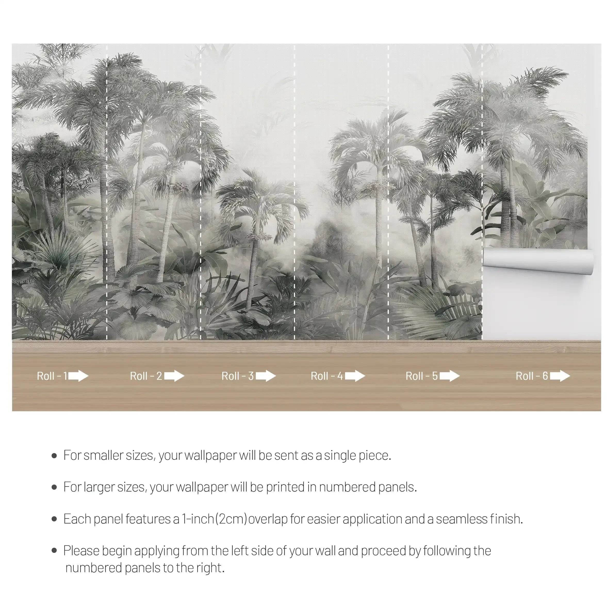 3029-A / Temporary Wallpaper: Tropical Jungle in Foggy Watercolor, Peel and Stick for Renters and DIY Deco - Artevella