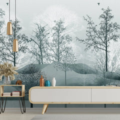 3040-F / Nature-Inspired Peel and Stick Wallpaper: Winter Landscape with Trees and Birds, Perfect for Bathroom and Bedroom - Artevella