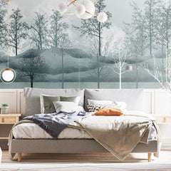 3040-F / Nature-Inspired Peel and Stick Wallpaper: Winter Landscape with Trees and Birds, Perfect for Bathroom and Bedroom - Artevella