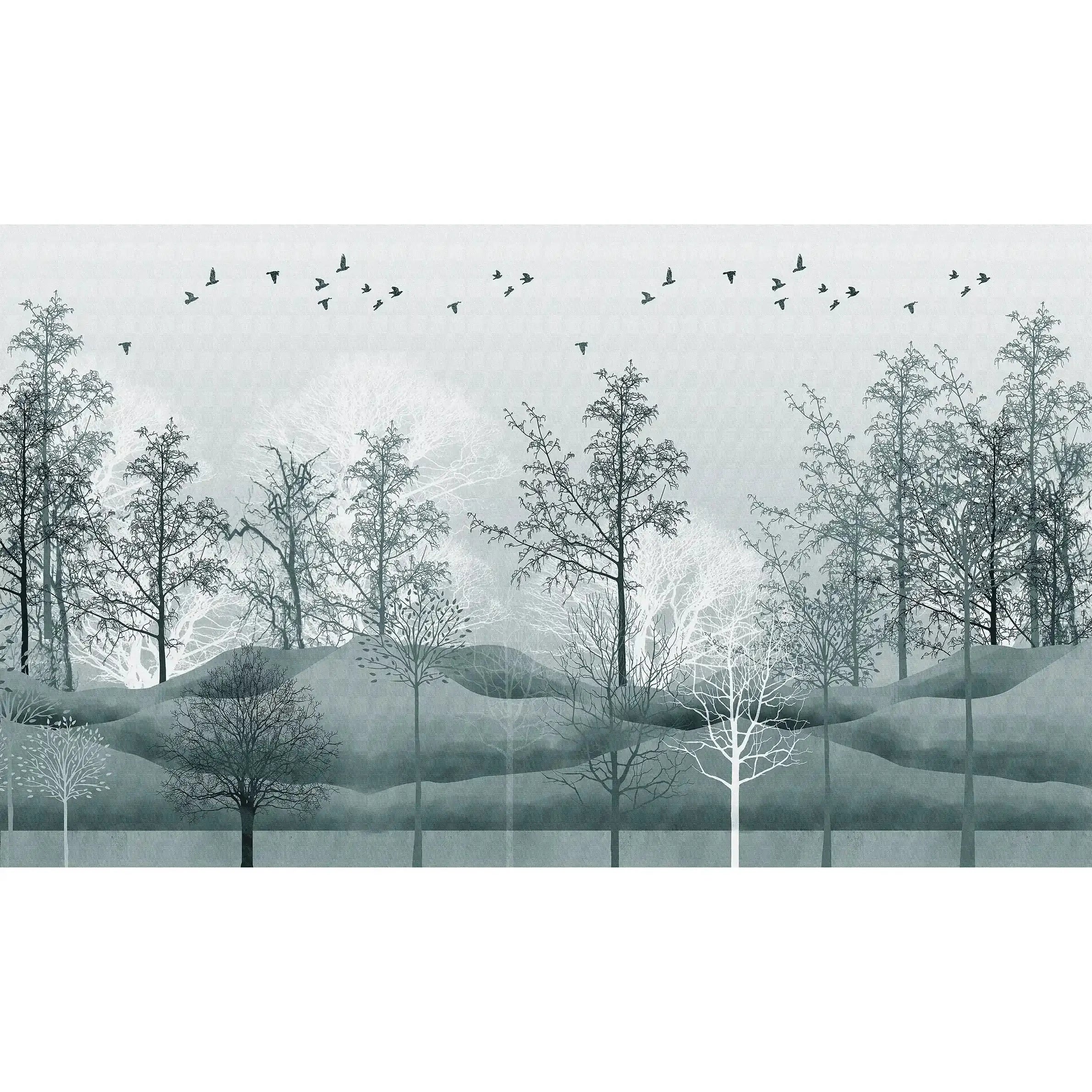 3040-F / Nature-Inspired Peel and Stick Wallpaper: Winter Landscape with Trees and Birds, Perfect for Bathroom and Bedroom - Artevella