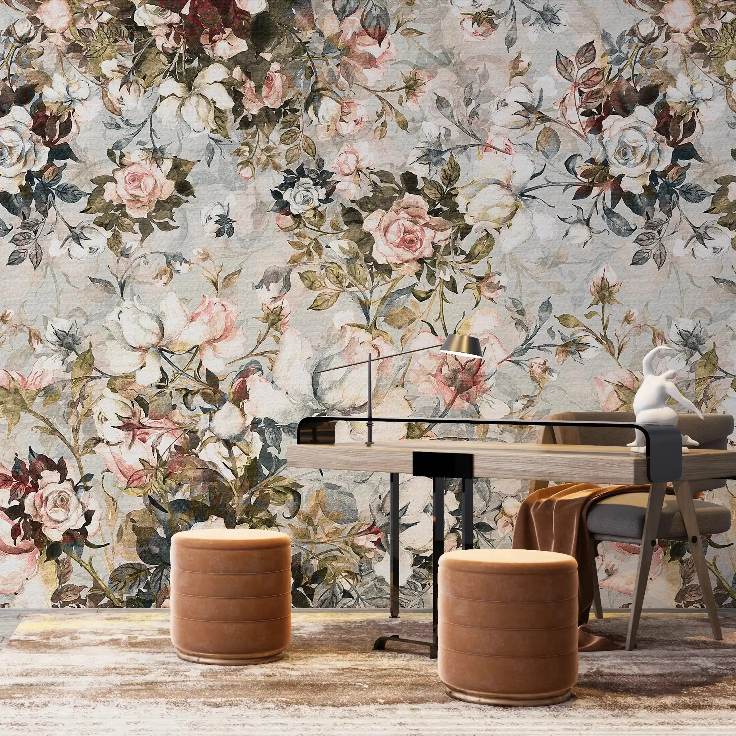 3043-A / Pink Floral Self-Adhesive Wallpaper: Easy Peel and Stick Wall Mural, Modern Room Decor, Bathroom, and Kitchen - Artevella