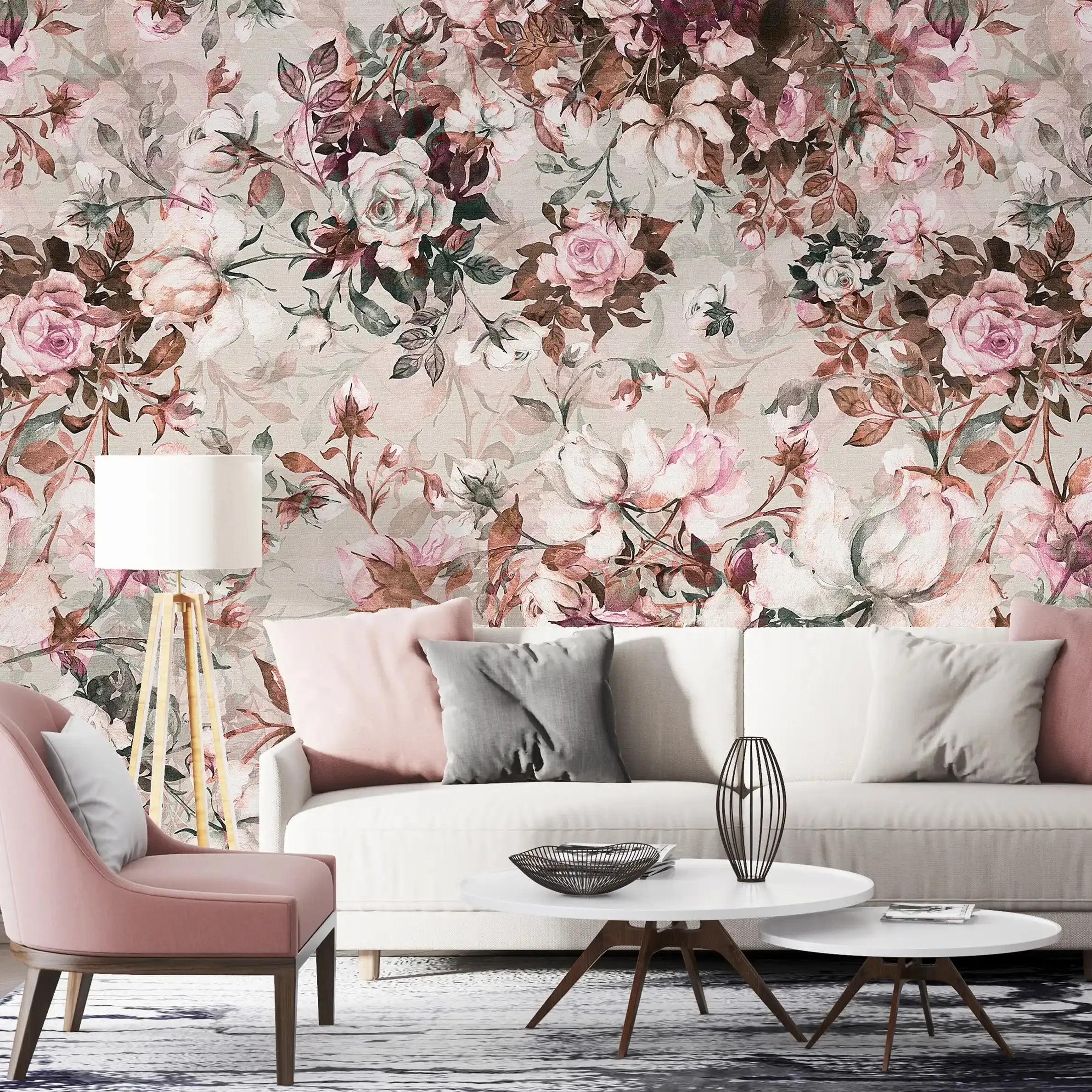 3043-B / Pink Floral Self-Adhesive Wallpaper: Easy Peel and Stick Wall Mural, Modern Room Decor, Bathroom, and Kitchen - Artevella