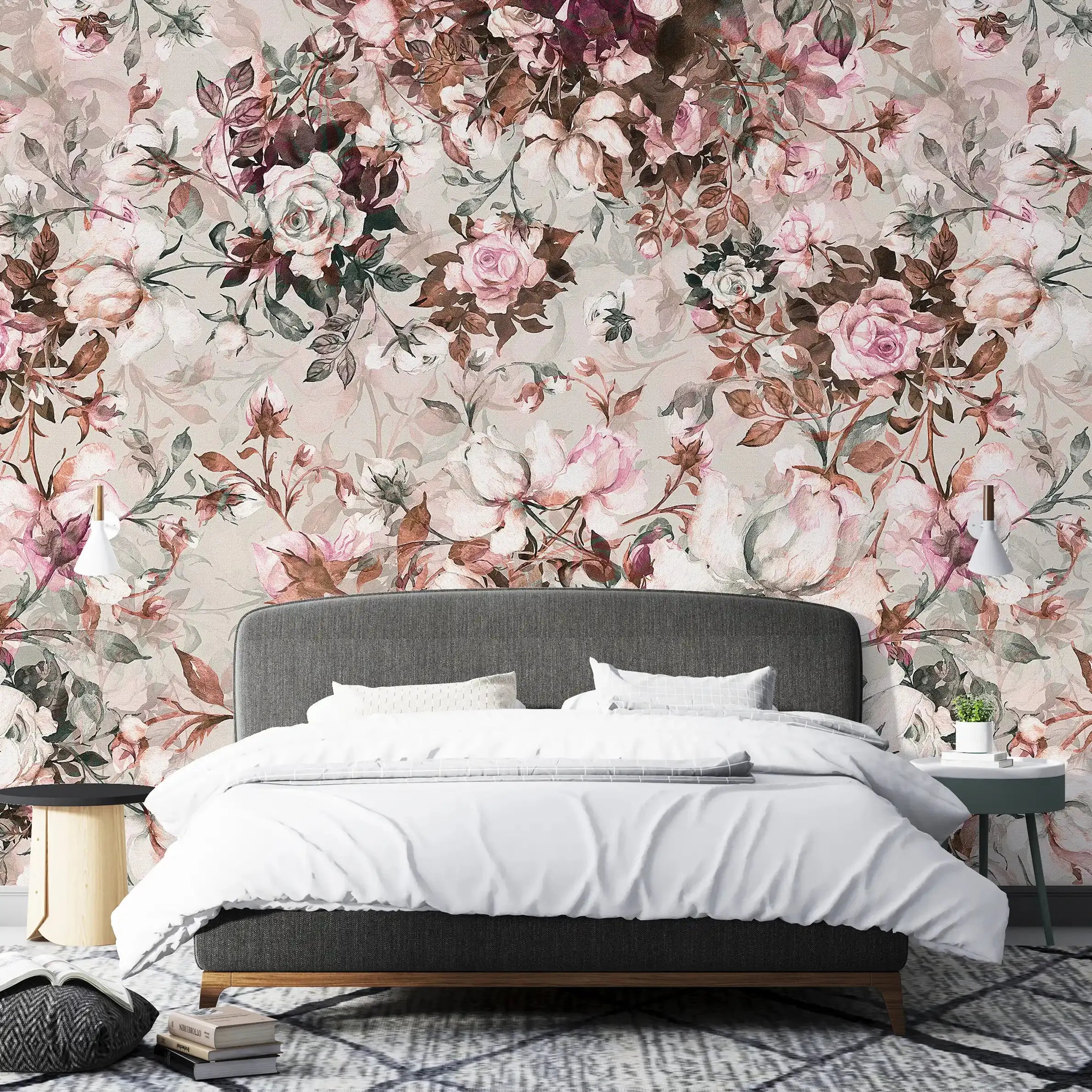 3043-B / Pink Floral Self-Adhesive Wallpaper: Easy Peel and Stick Wall Mural, Modern Room Decor, Bathroom, and Kitchen - Artevella