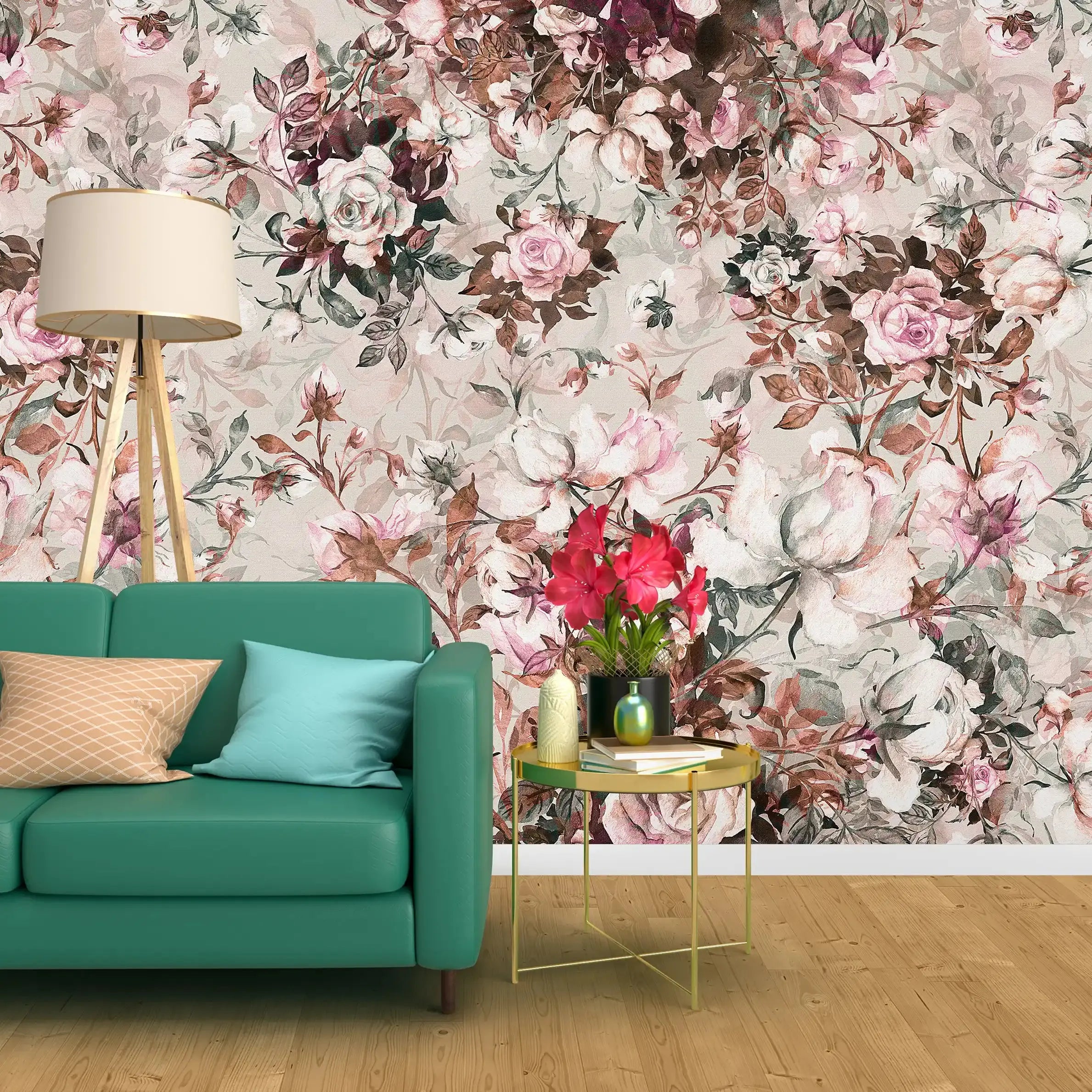 3043-B / Pink Floral Self-Adhesive Wallpaper: Easy Peel and Stick Wall Mural, Modern Room Decor, Bathroom, and Kitchen - Artevella