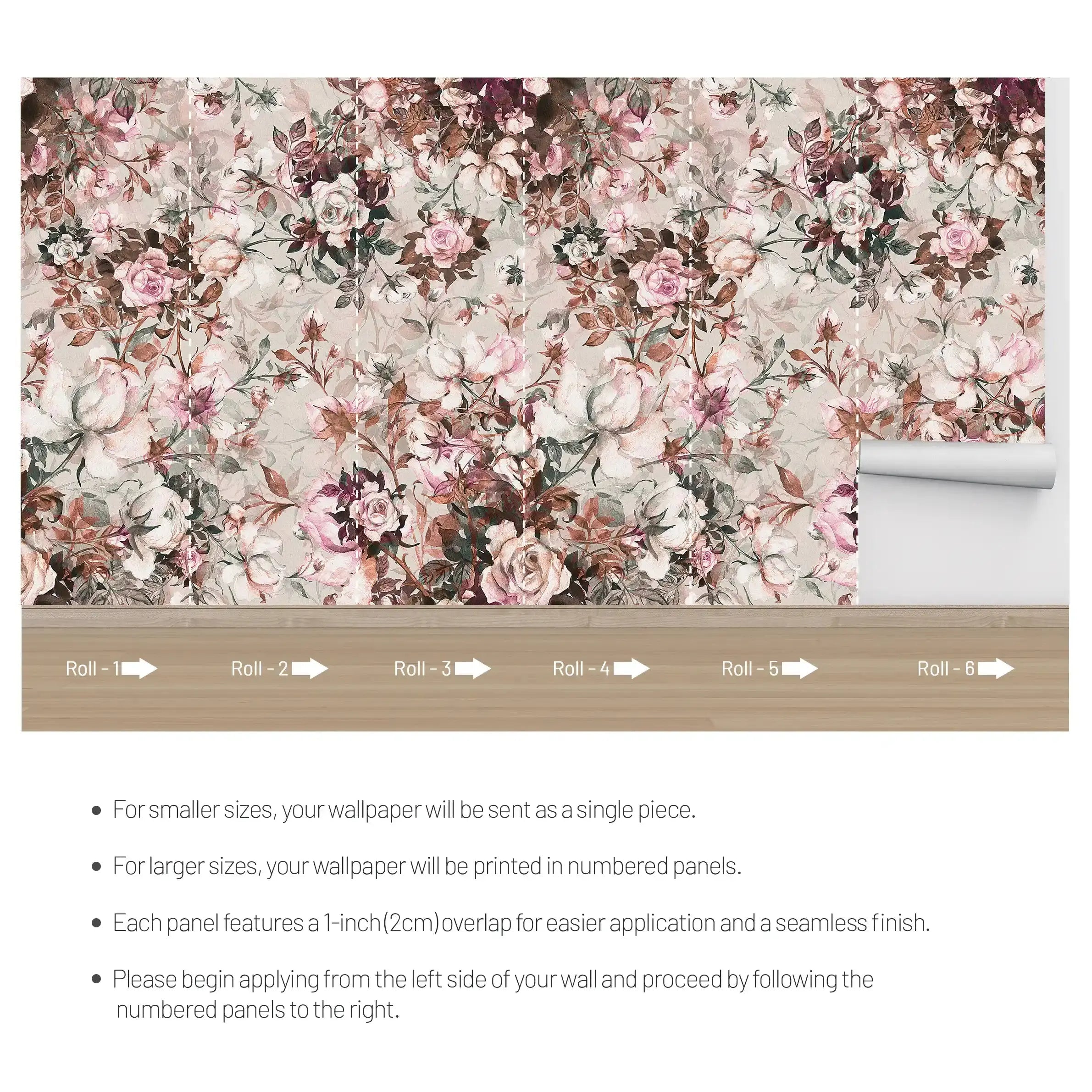 3043-B / Pink Floral Self-Adhesive Wallpaper: Easy Peel and Stick Wall Mural, Modern Room Decor, Bathroom, and Kitchen - Artevella