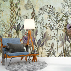 3044-A / Modern Tropical Wallpaper - Peel and Stick, Removable Botanical Design with Muted Whimsy Flowers, Ideal for Bedroom, Bathroom & Kitchen Wall Decor - Artevella