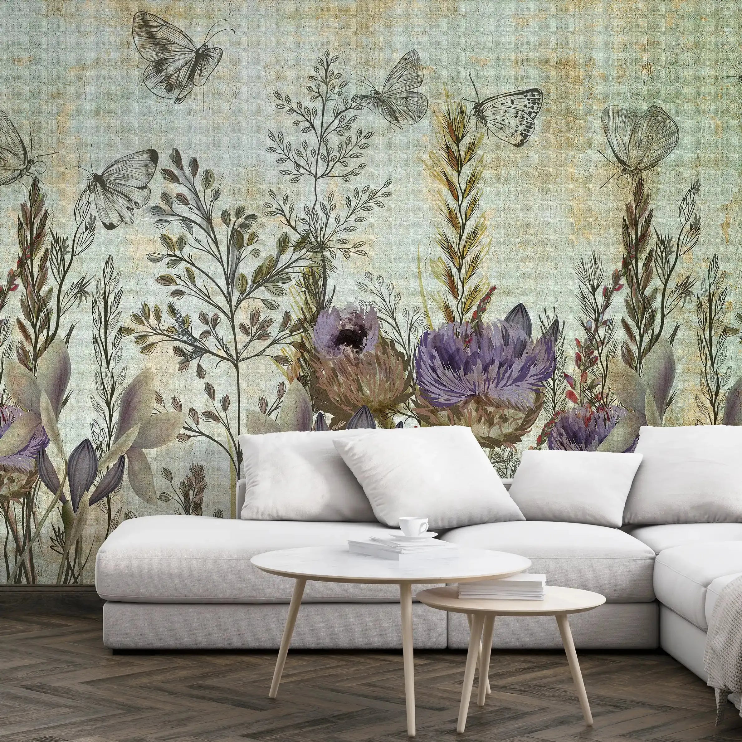 3044-A / Modern Tropical Wallpaper - Peel and Stick, Removable Botanical Design with Muted Whimsy Flowers, Ideal for Bedroom, Bathroom & Kitchen Wall Decor - Artevella