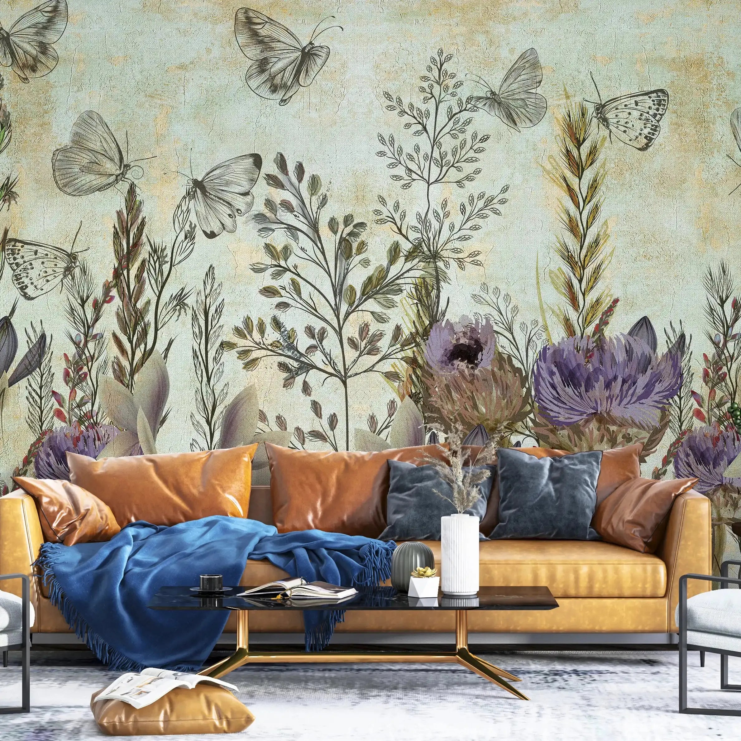 3044-A / Modern Tropical Wallpaper - Peel and Stick, Removable Botanical Design with Muted Whimsy Flowers, Ideal for Bedroom, Bathroom & Kitchen Wall Decor - Artevella