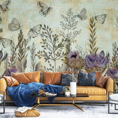 3044-A / Modern Tropical Wallpaper - Peel and Stick, Removable Botanical Design with Muted Whimsy Flowers, Ideal for Bedroom, Bathroom & Kitchen Wall Decor - Artevella