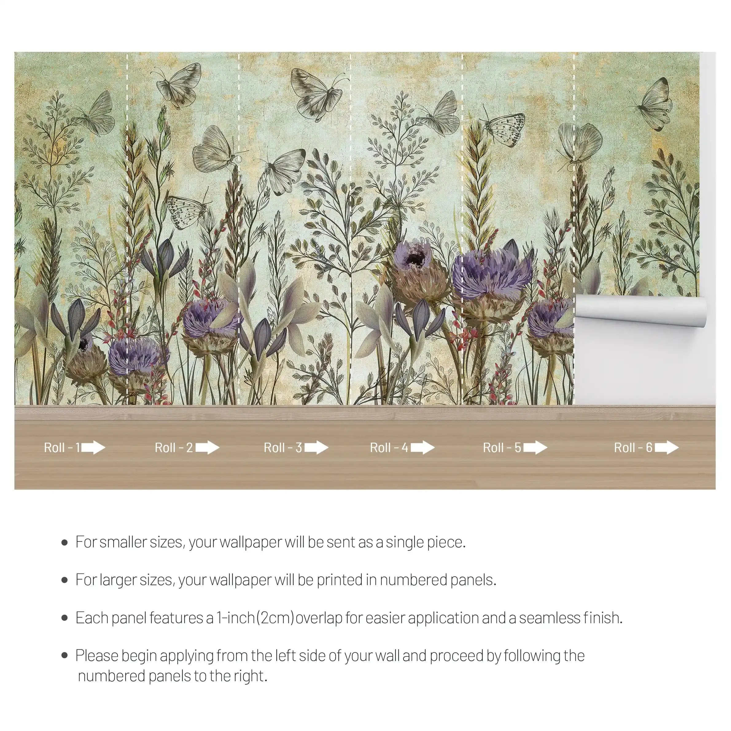 3044-A / Modern Tropical Wallpaper - Peel and Stick, Removable Botanical Design with Muted Whimsy Flowers, Ideal for Bedroom, Bathroom & Kitchen Wall Decor - Artevella