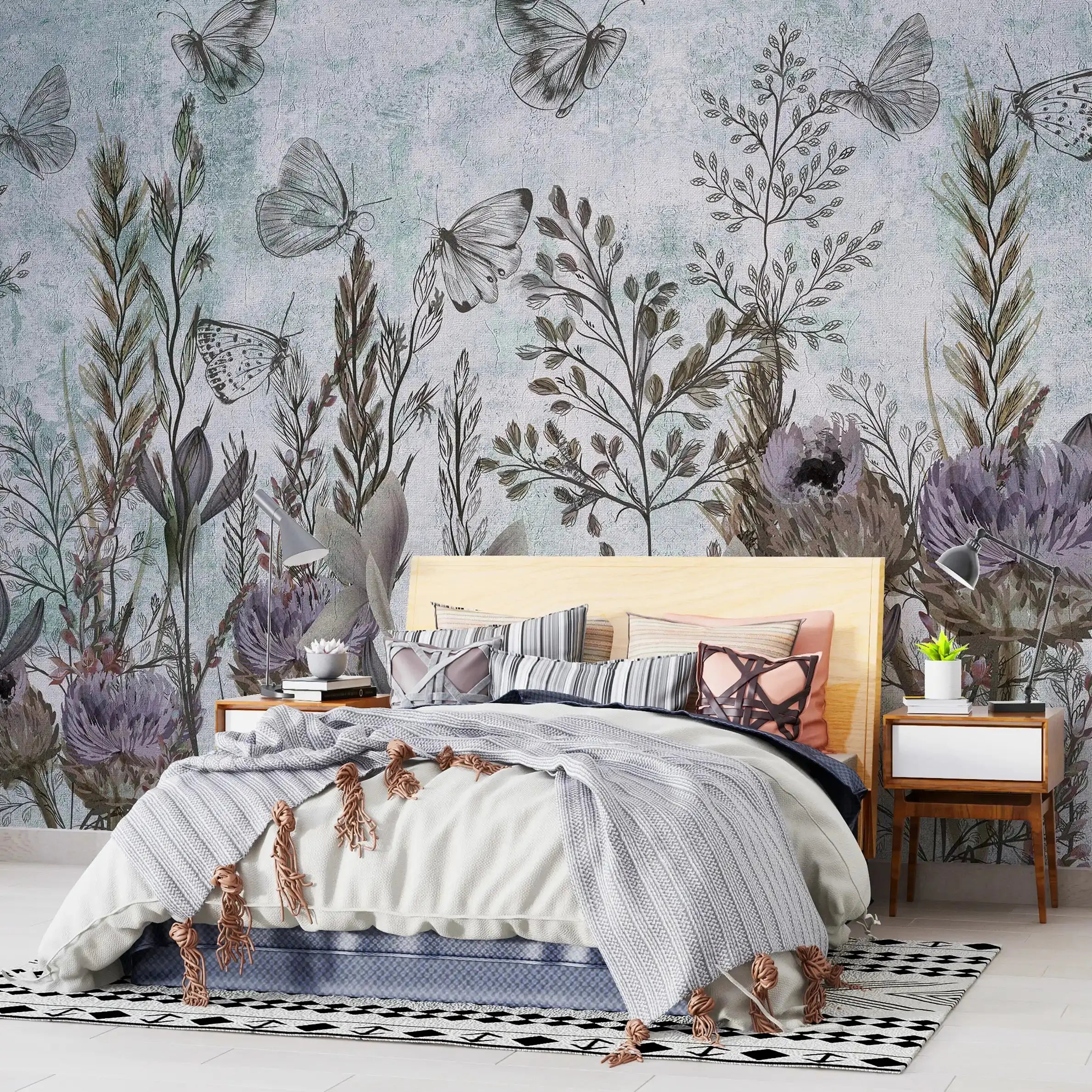 3044-C / Modern Tropical Wallpaper - Peel and Stick, Removable Botanical Design with Muted Whimsy Flowers, Ideal for Bedroom, Bathroom & Kitchen Wall Decor - Artevella