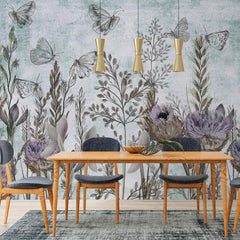 3044-C / Modern Tropical Wallpaper - Peel and Stick, Removable Botanical Design with Muted Whimsy Flowers, Ideal for Bedroom, Bathroom & Kitchen Wall Decor - Artevella