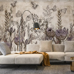 3044-D / Modern Tropical Wallpaper - Peel and Stick, Removable Botanical Design with Muted Whimsy Flowers, Ideal for Bedroom, Bathroom & Kitchen Wall Decor - Artevella