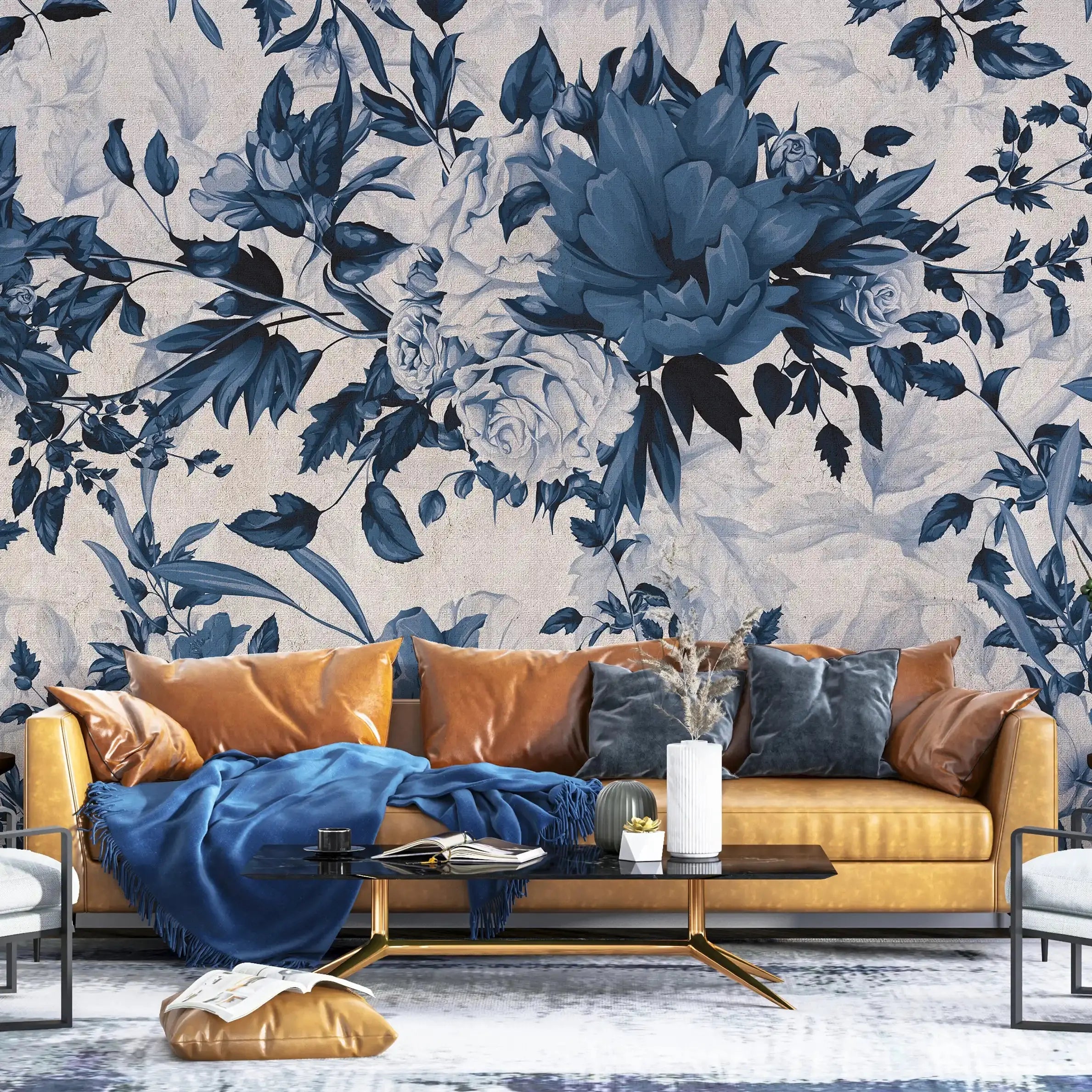 3045-D / Peel and Stick Wallpaper Floral - Large Blue Flowers Design, Adhesive Decorative Paper for Bedroom, Kitchen, and Bathroom - Artevella