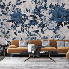 3045-D / Peel and Stick Wallpaper Floral - Large Blue Flowers Design, Adhesive Decorative Paper for Bedroom, Kitchen, and Bathroom - Artevella