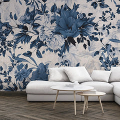 3045-D / Peel and Stick Wallpaper Floral - Large Blue Flowers Design, Adhesive Decorative Paper for Bedroom, Kitchen, and Bathroom - Artevella