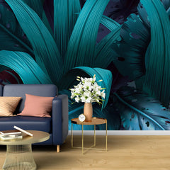 3049-C / Turquoise Jungle Peel and Stick Mural - Temporary Wallpaper, Tropical Rainforest, Easy Install Wallpaper for Wall Decor, DIY Decor, and Room Decor - Artevella