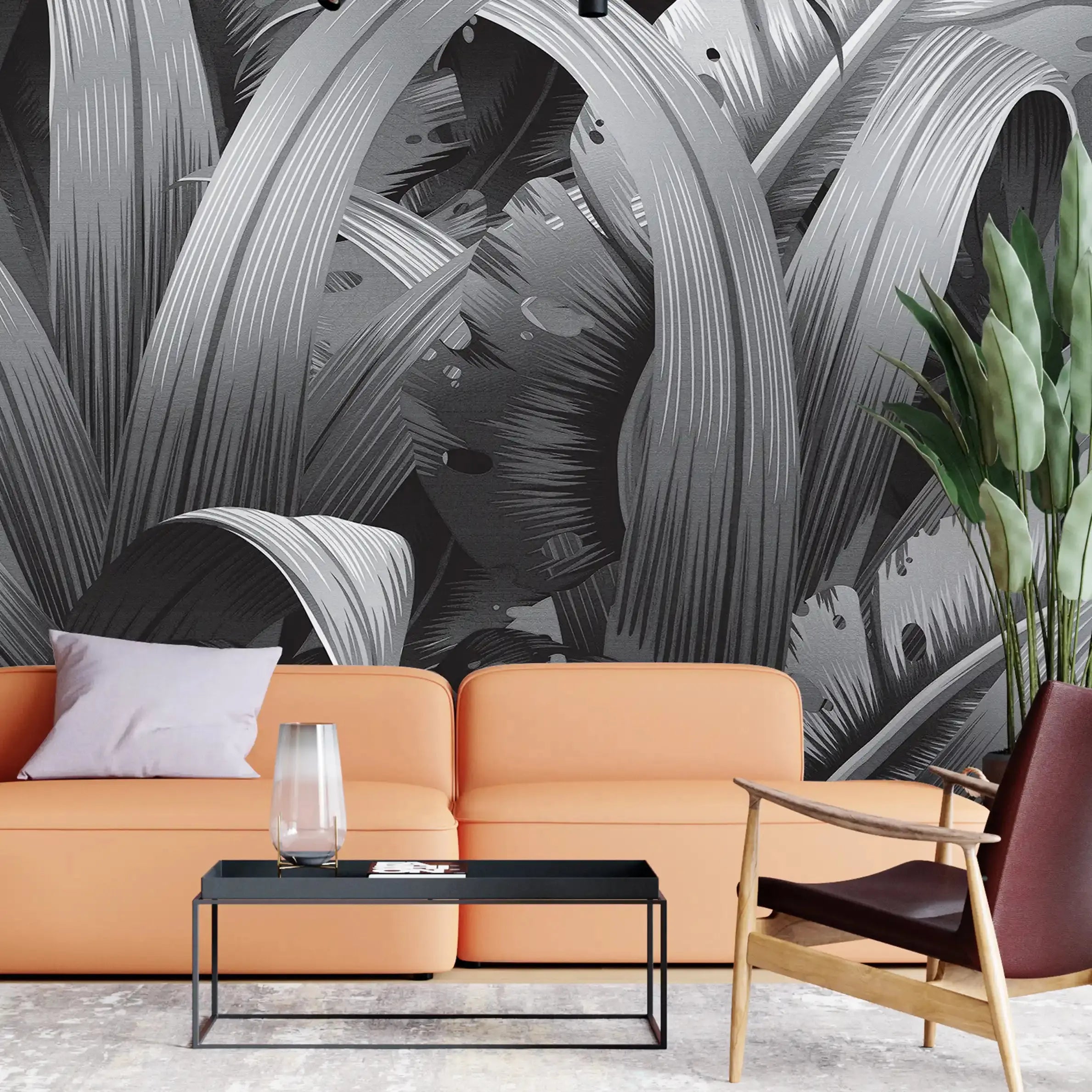 3049-E / Grey Jungle Peel and Stick Mural - Temporary Wallpaper, Tropical Rainforest, Easy Install Wallpaper for Wall Decor, DIY Decor, and Room Decor - Artevella