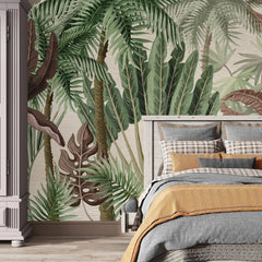 3051-A / Palm Rainforest Wallpaper - Tropical Jungle Peel and Stick Wall Mural for Modern Home Decor - Artevella