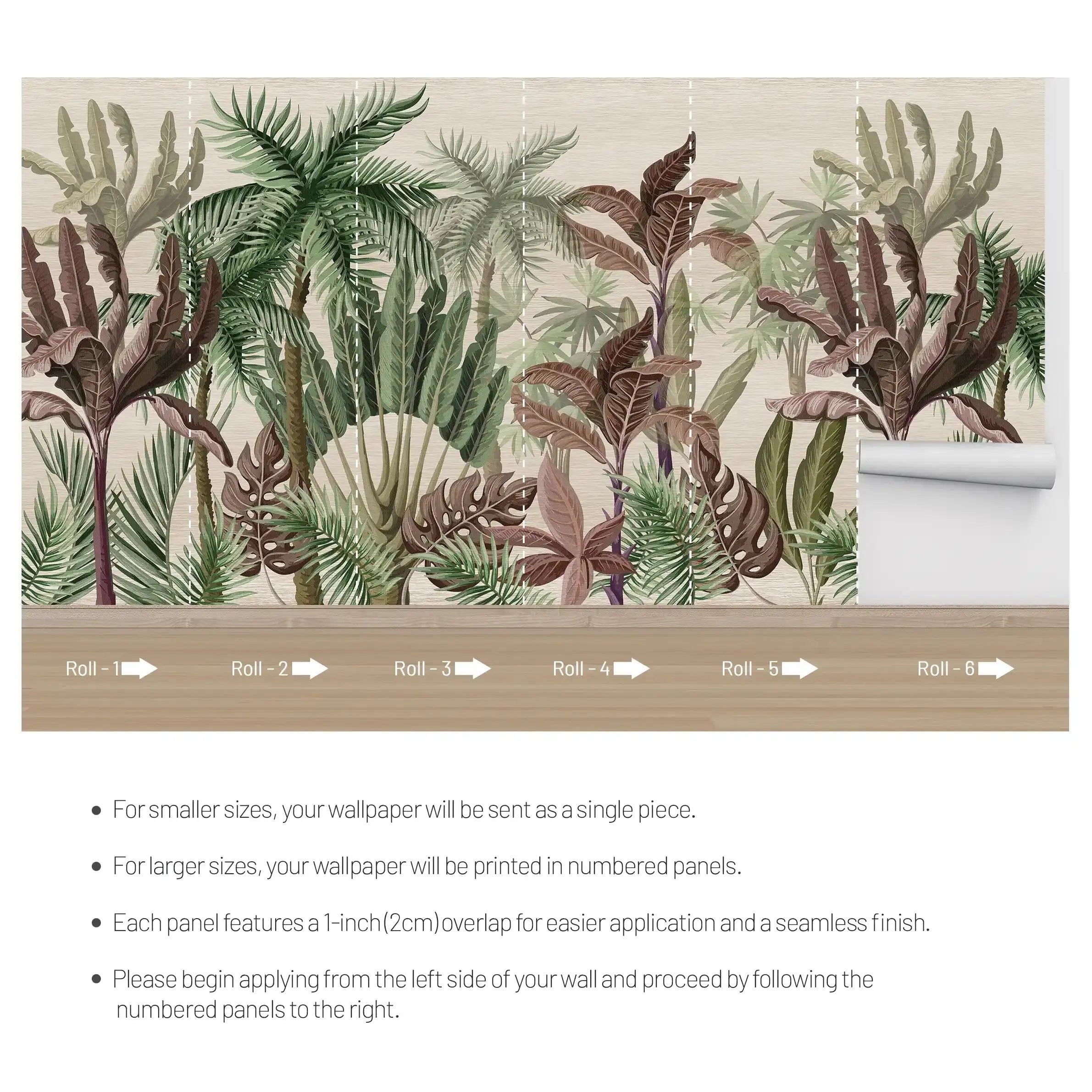 3051-A / Palm Rainforest Wallpaper - Tropical Jungle Peel and Stick Wall Mural for Modern Home Decor - Artevella