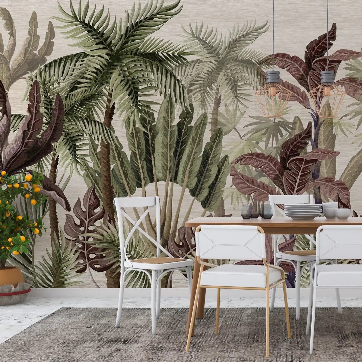 3051-C /  Palm Rainforest Wallpaper - Tropical Jungle Peel and Stick Wall Mural for Modern Home Decor - Artevella