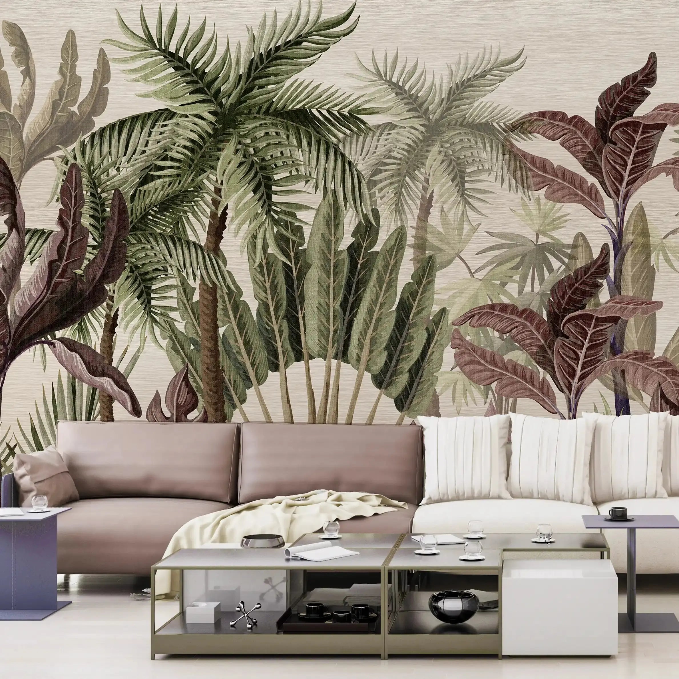 3051-C /  Palm Rainforest Wallpaper - Tropical Jungle Peel and Stick Wall Mural for Modern Home Decor - Artevella