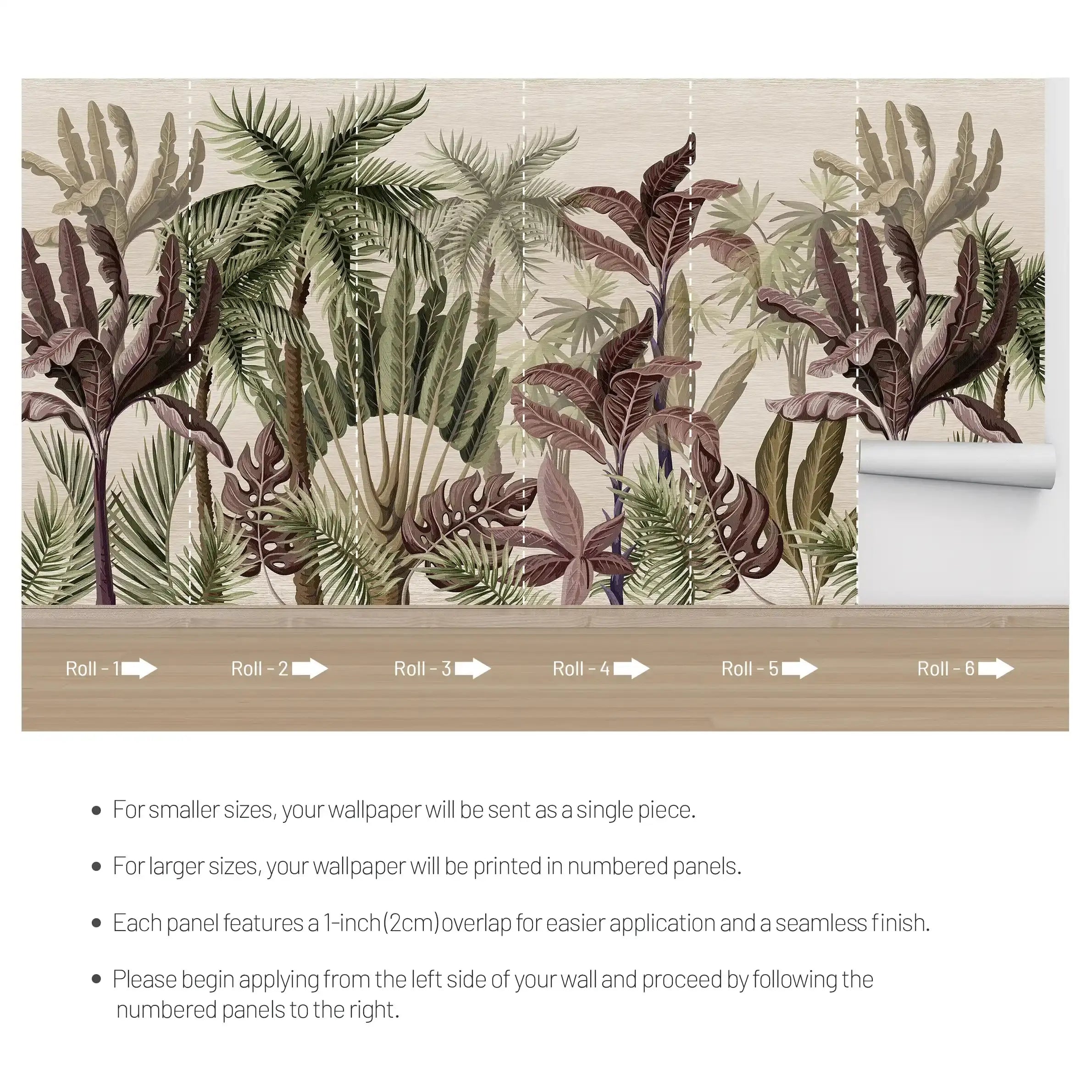 3051-C /  Palm Rainforest Wallpaper - Tropical Jungle Peel and Stick Wall Mural for Modern Home Decor - Artevella